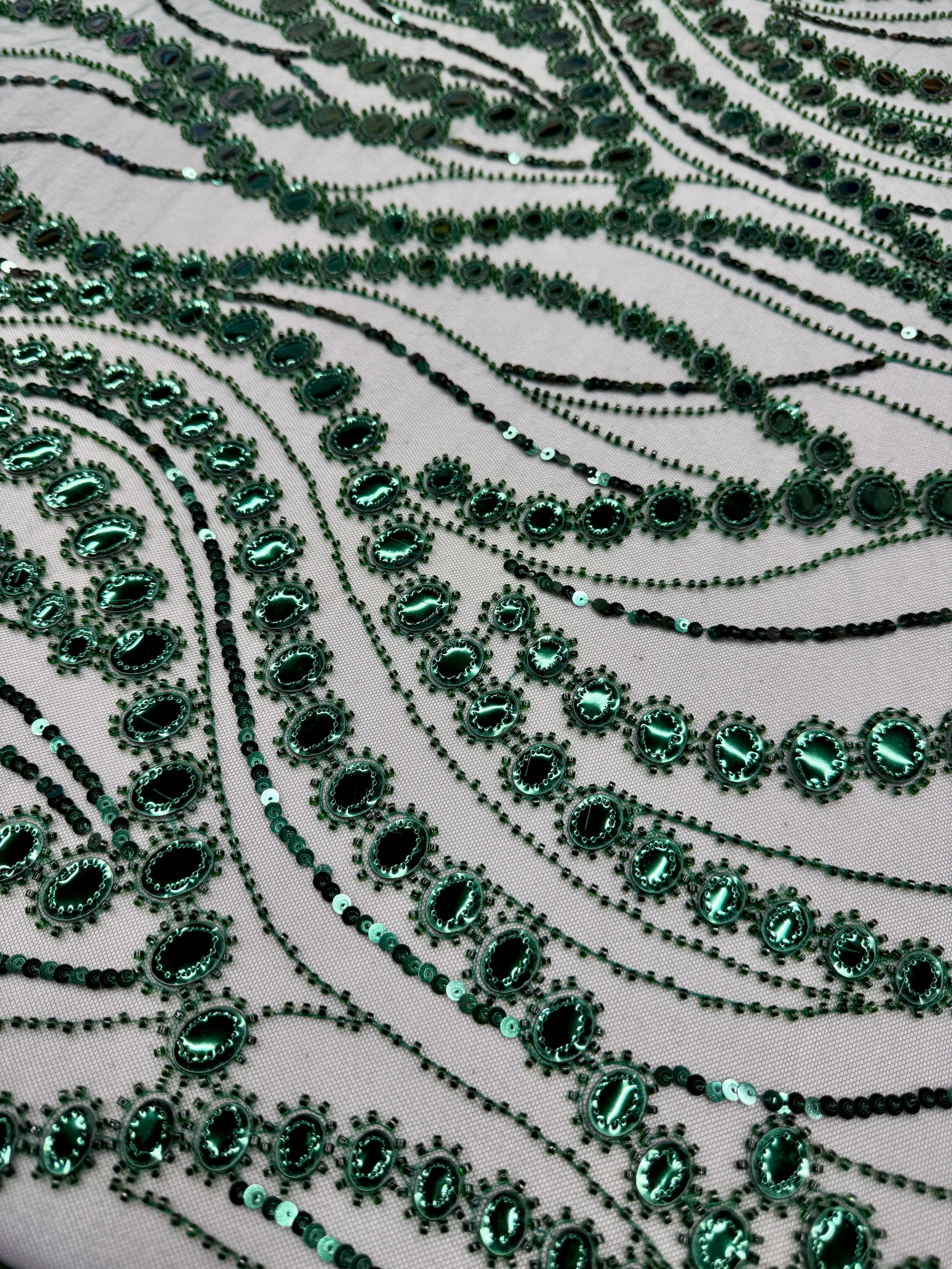 Emerald Green Mirror Sequin Wave Lace - Image 5