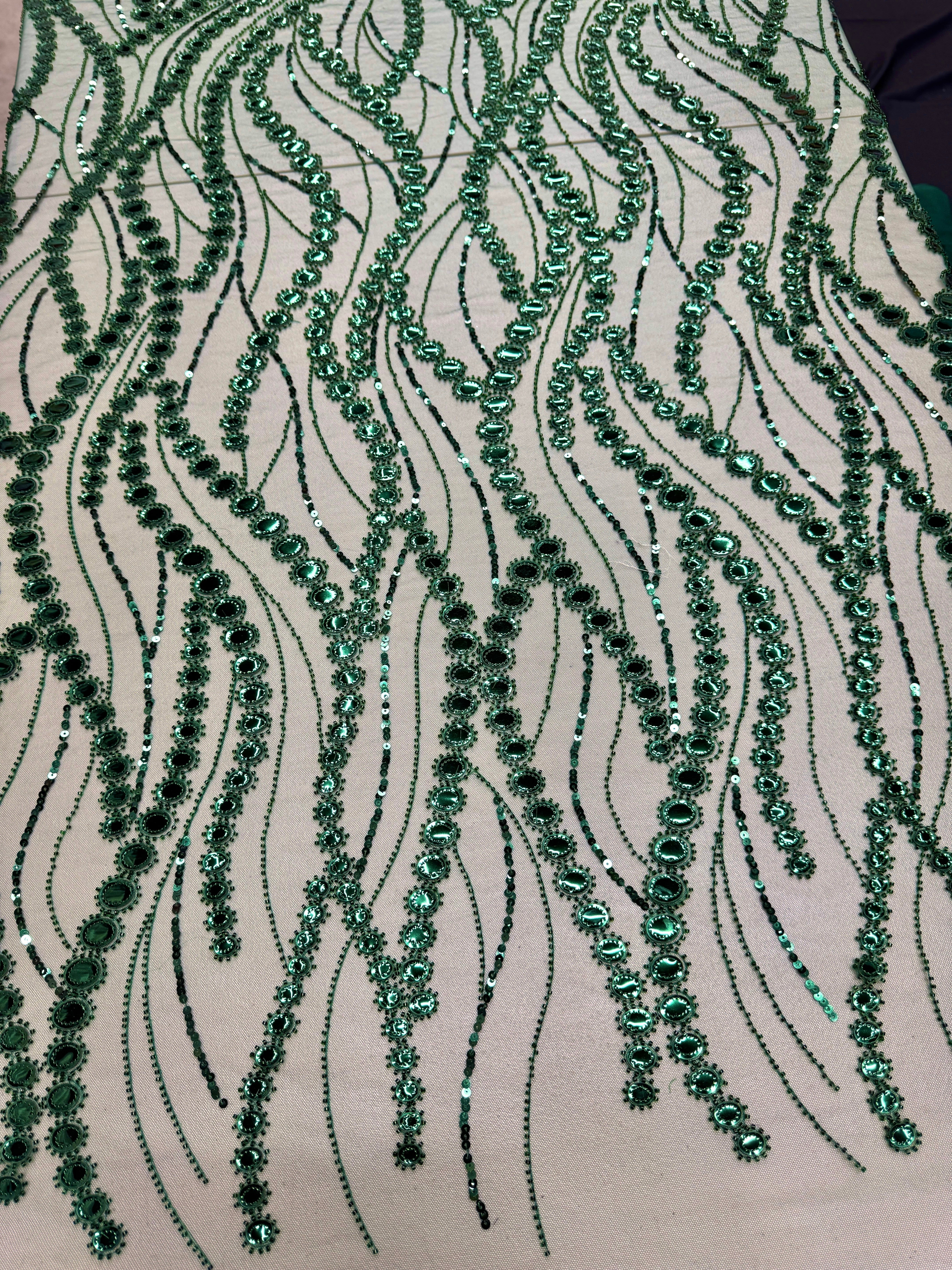 Emerald Green Mirror Sequin Wave Lace - Image 6