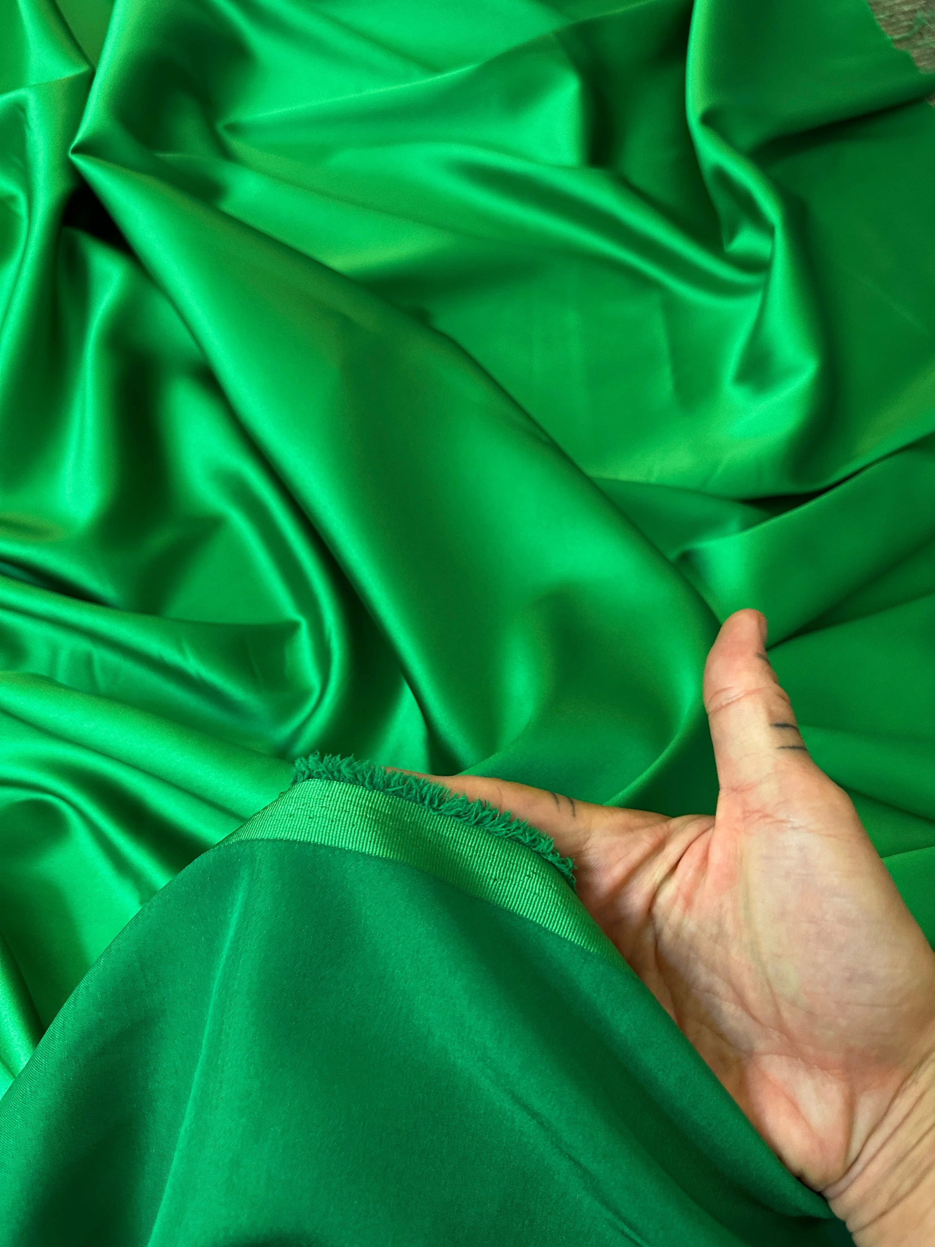 Emerald Green Stretch Crepe Back Satin - Image 2