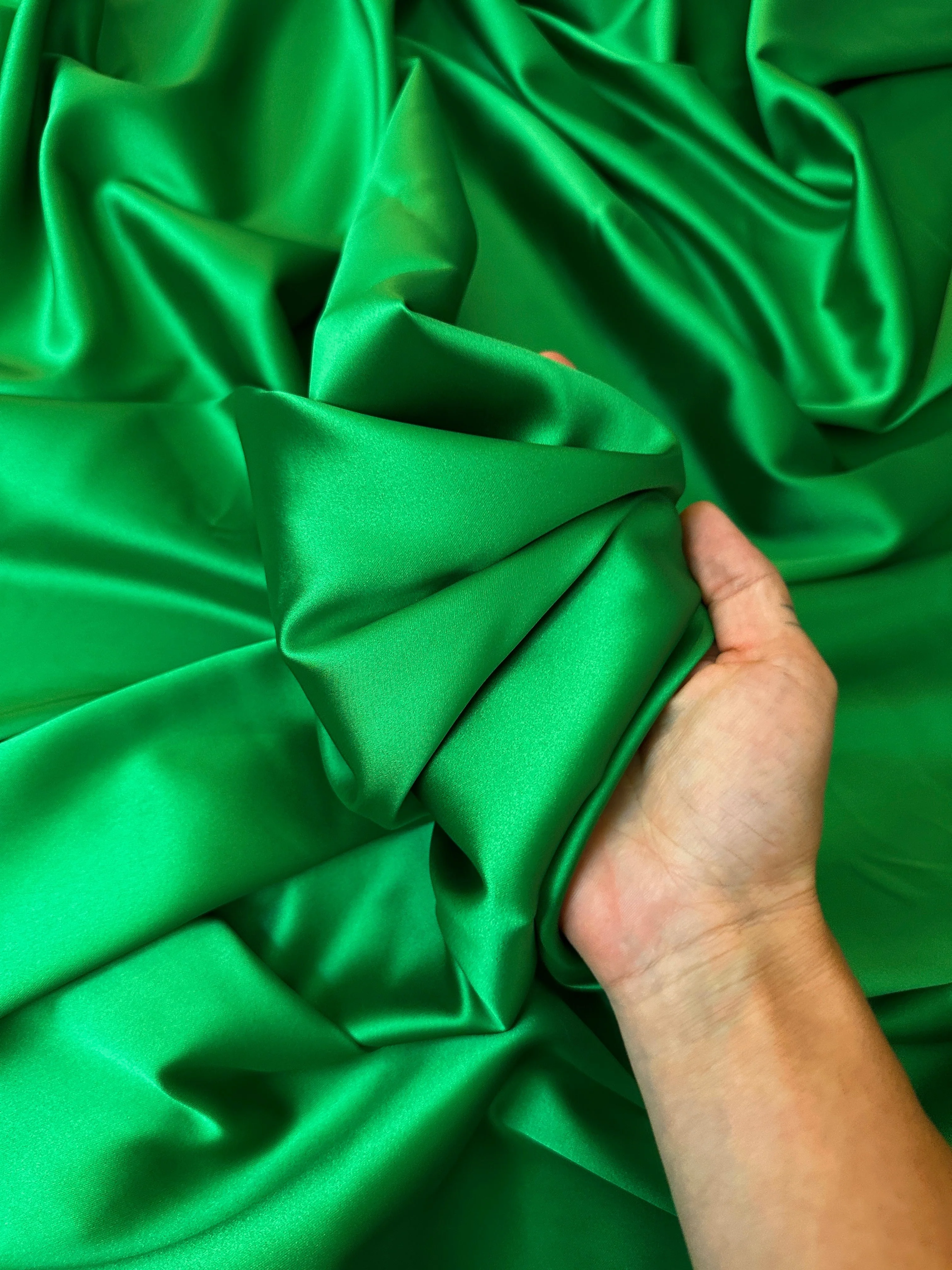 Emerald Green Stretch Crepe Back Satin - Image 4