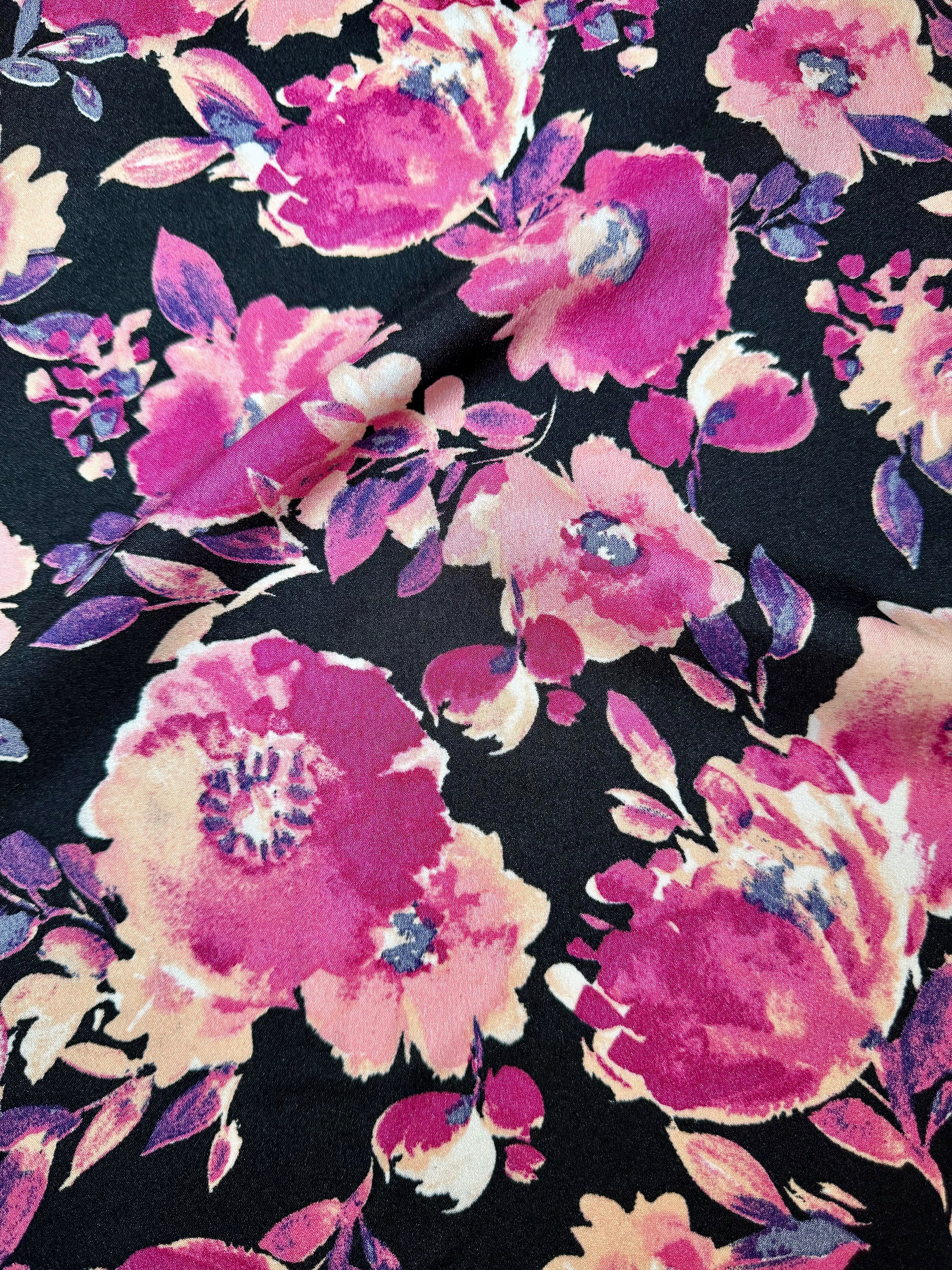 Fuchsia Black Floral Print Satin - Image 6