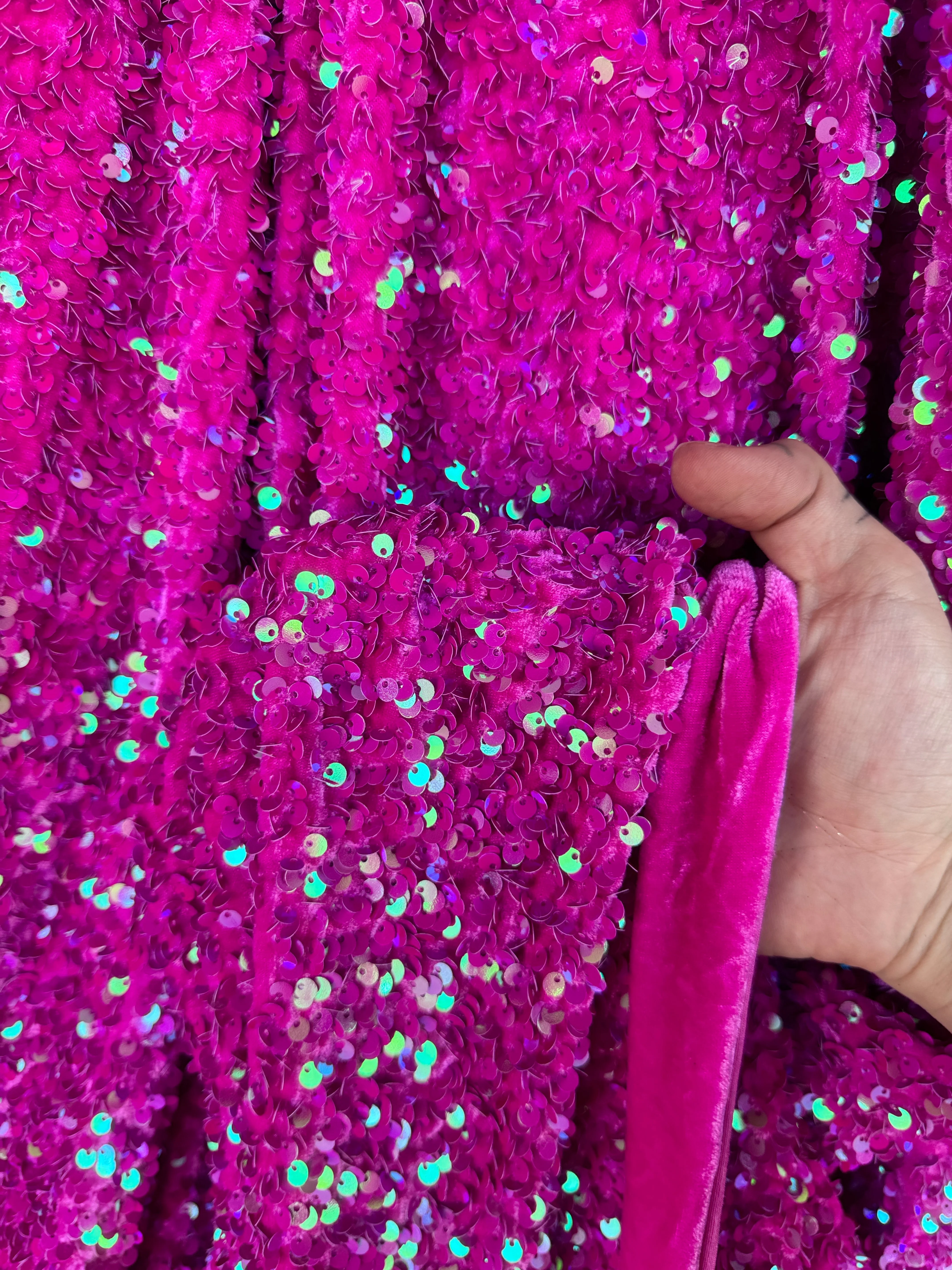 Fuchsia Iridescent Sequin on Velvet - Image 3