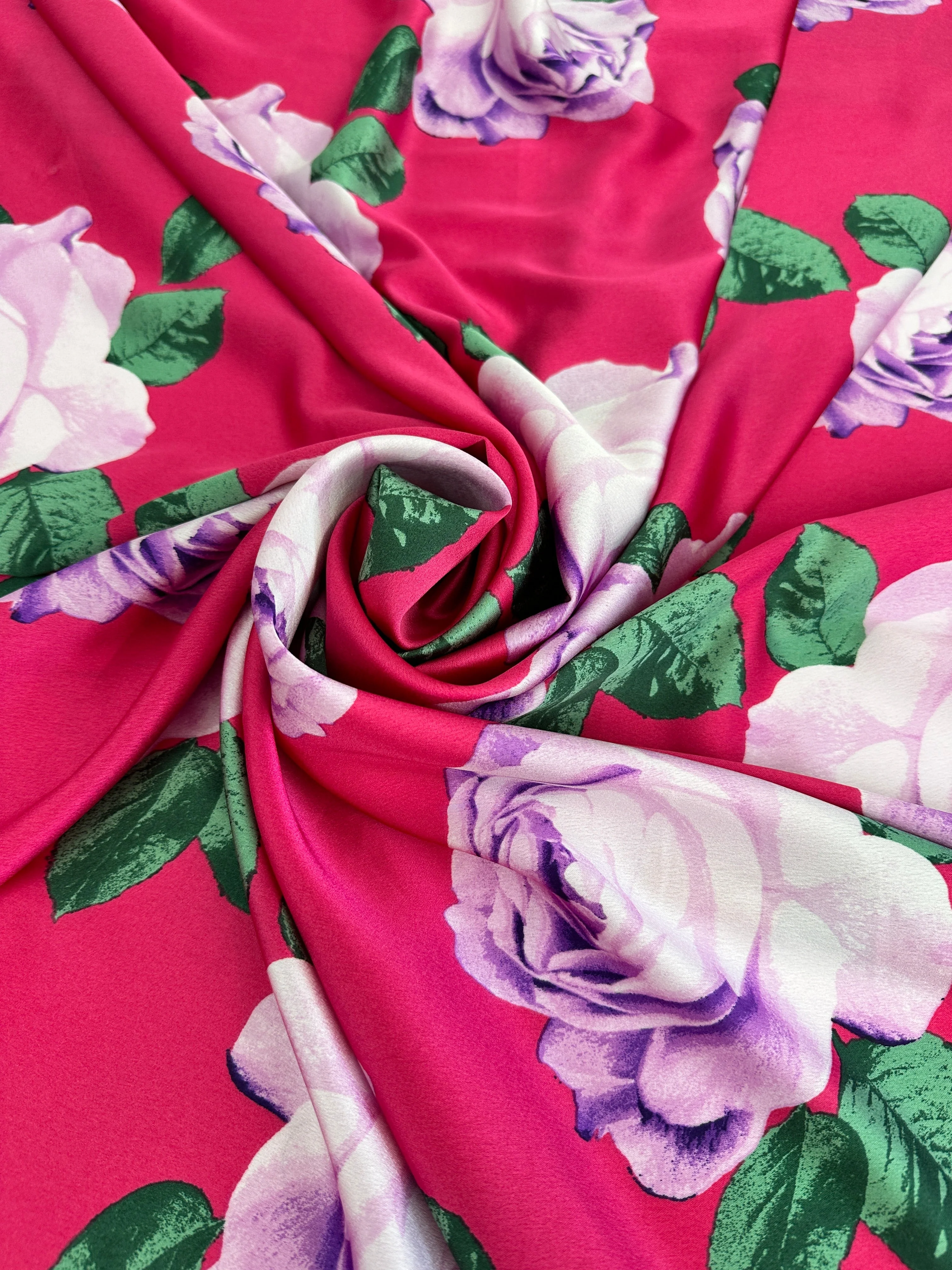 Fuchsia/Lavender Floral Print Satin - Image 3