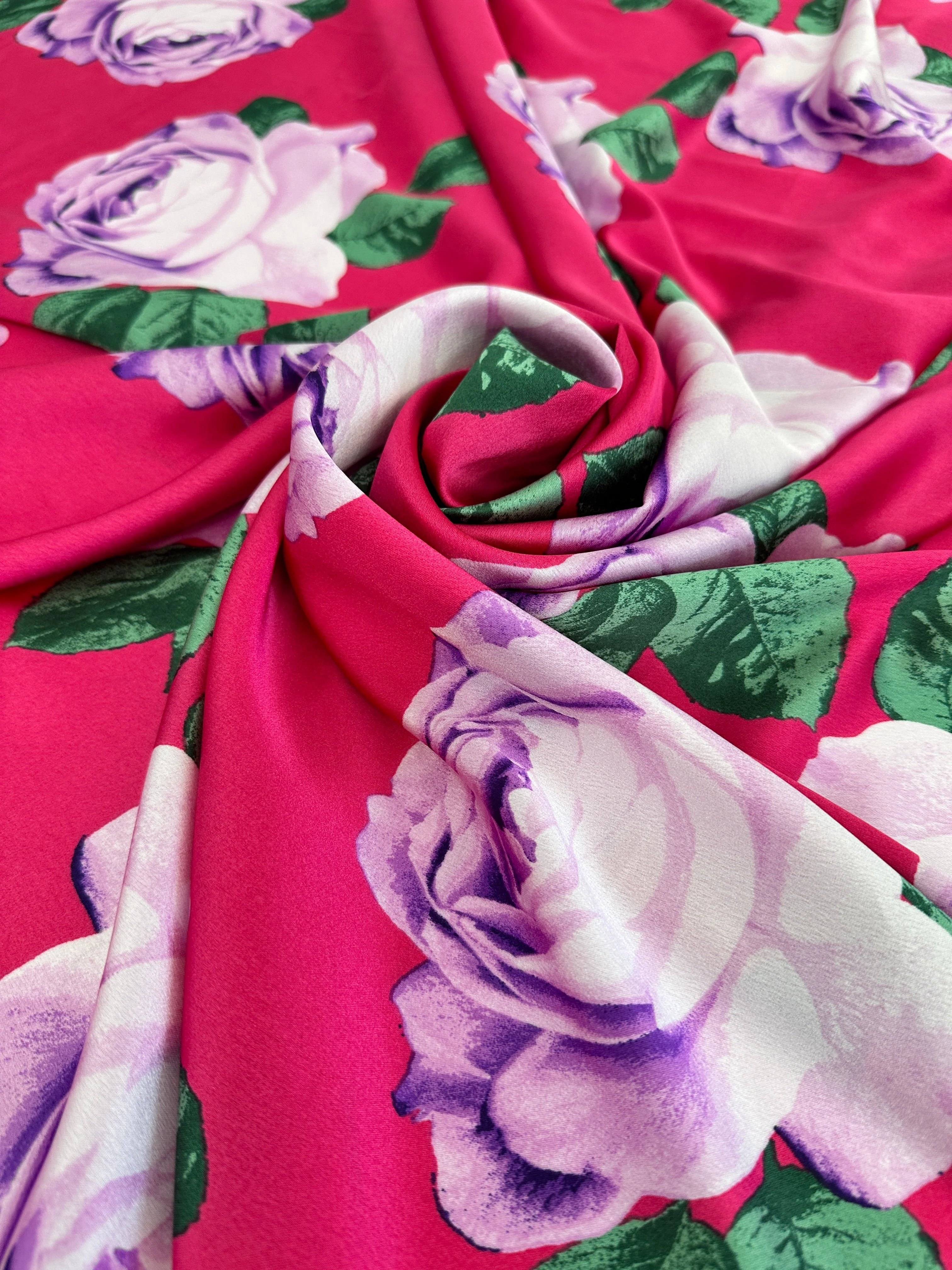 Fuchsia/Lavender Floral Print Satin - Image 6