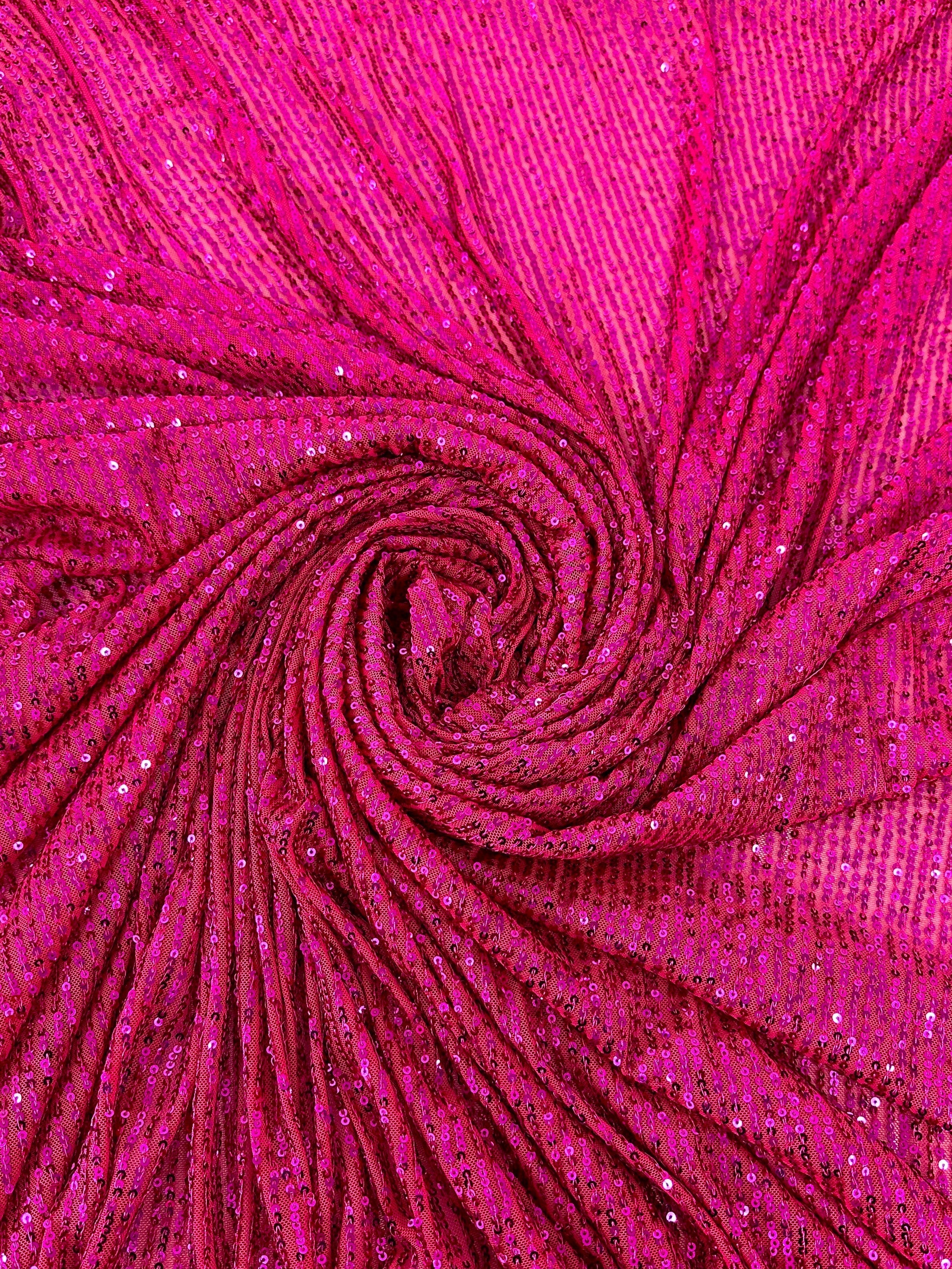Fuchsia Striped Stretch Sequin on Mesh