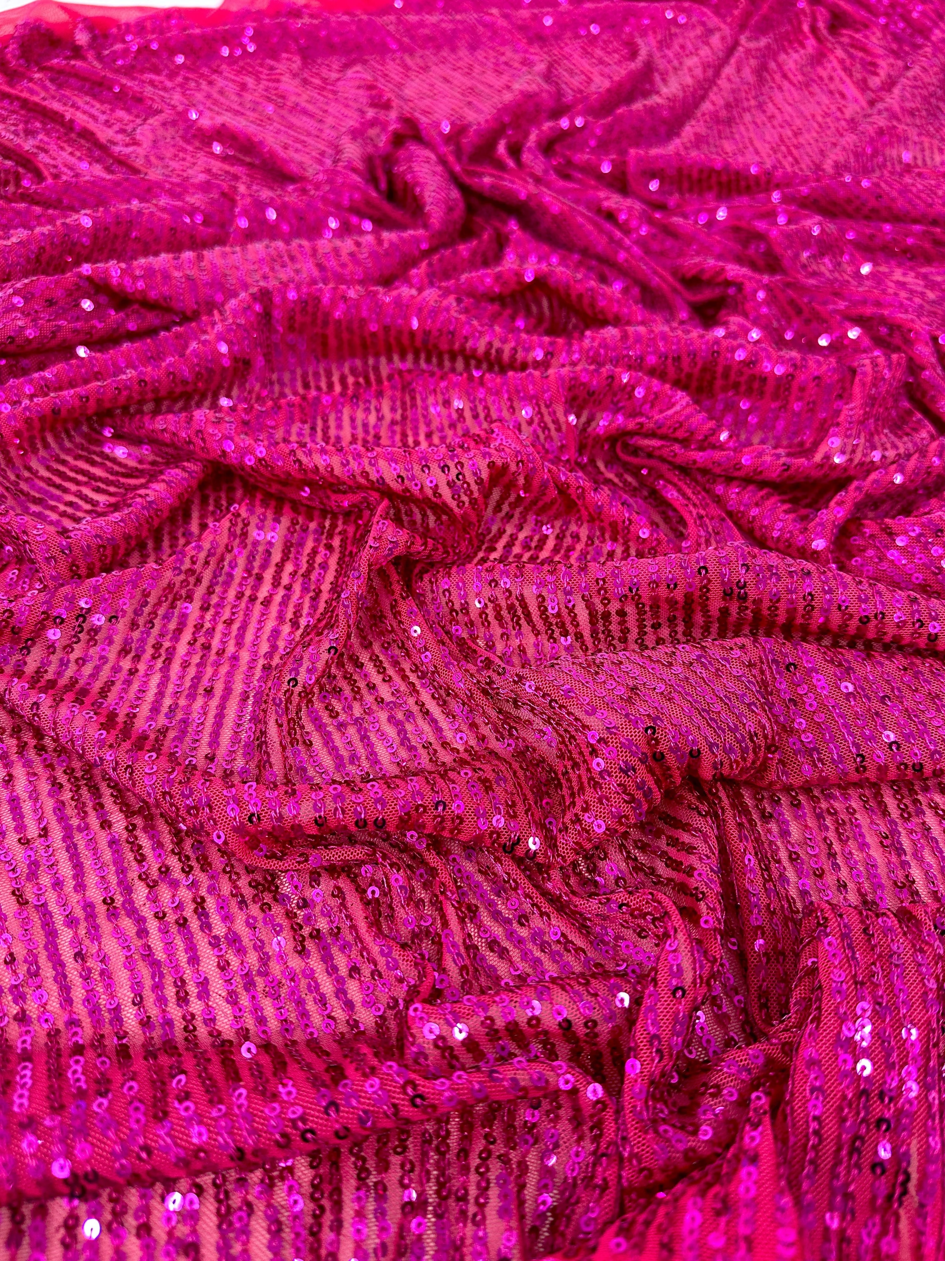 Fuchsia Striped Stretch Sequin on Mesh - Image 10
