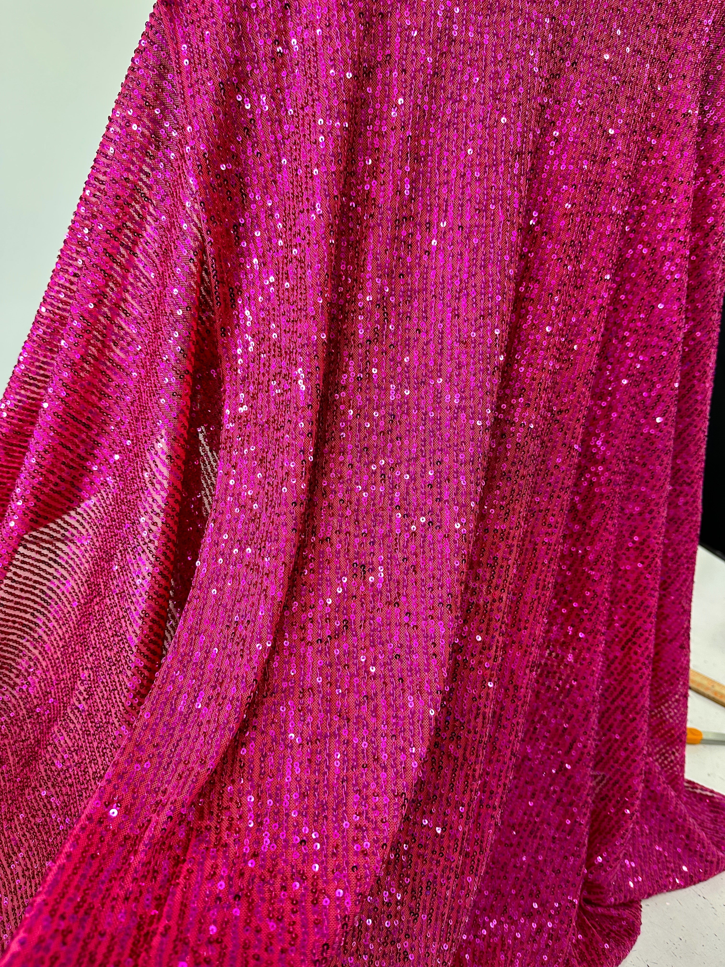 Fuchsia Striped Stretch Sequin on Mesh - Image 2