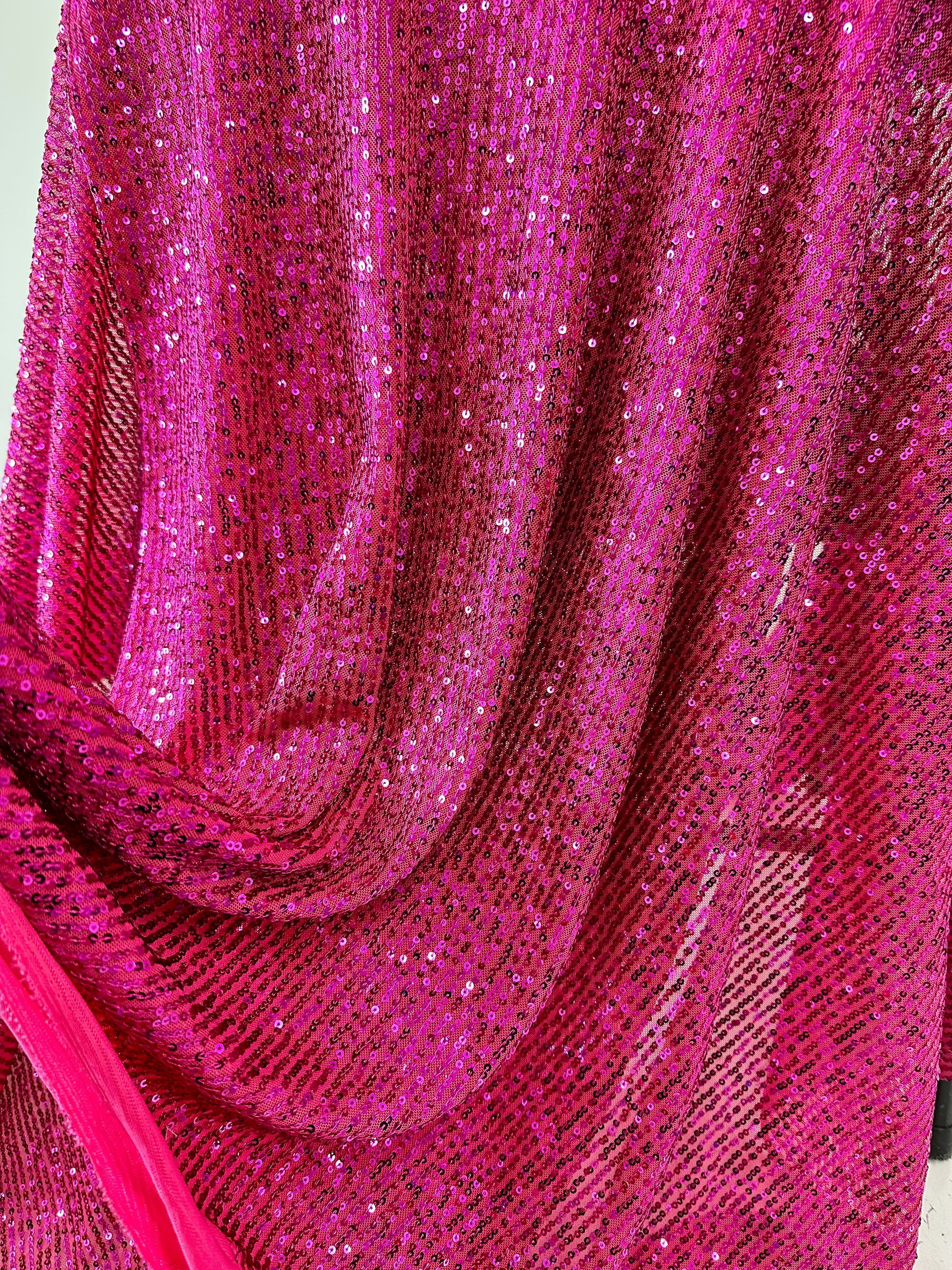 Fuchsia Striped Stretch Sequin on Mesh - Image 3