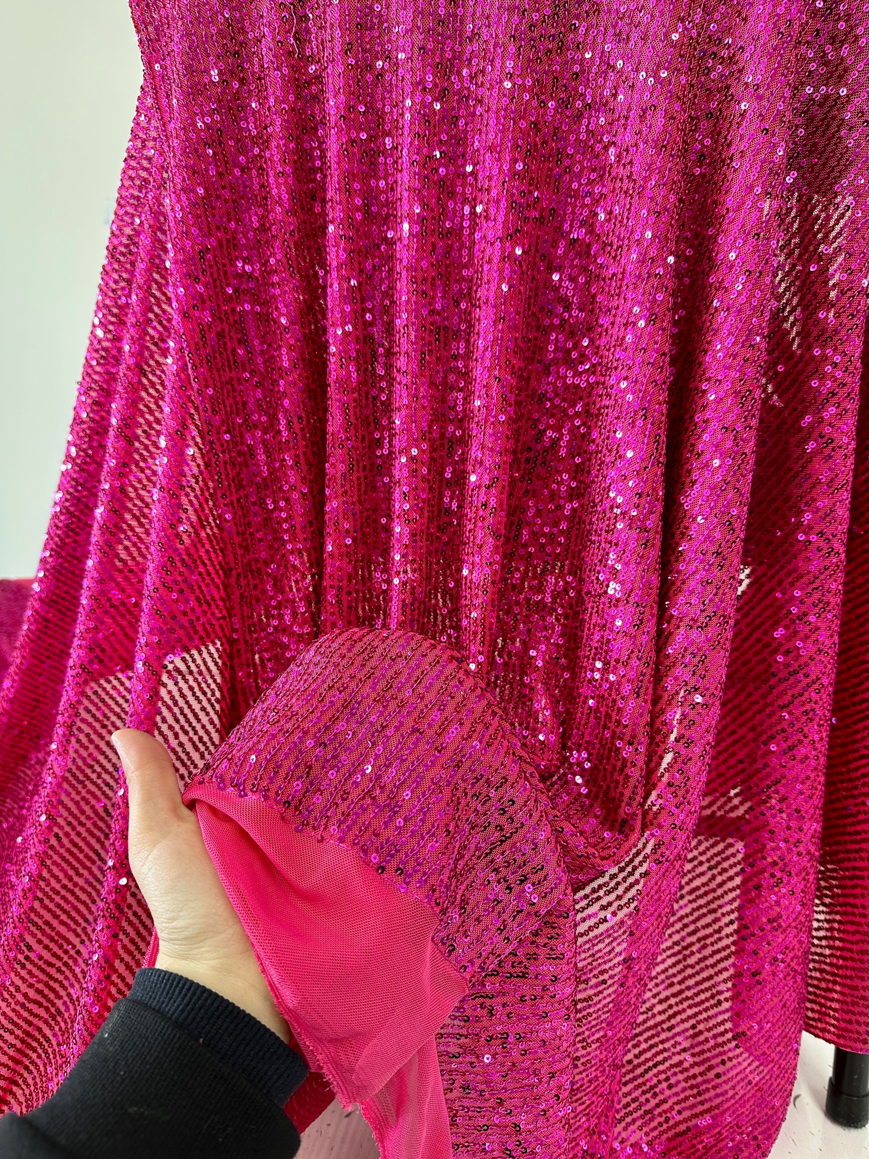 Fuchsia Striped Stretch Sequin on Mesh - Image 4