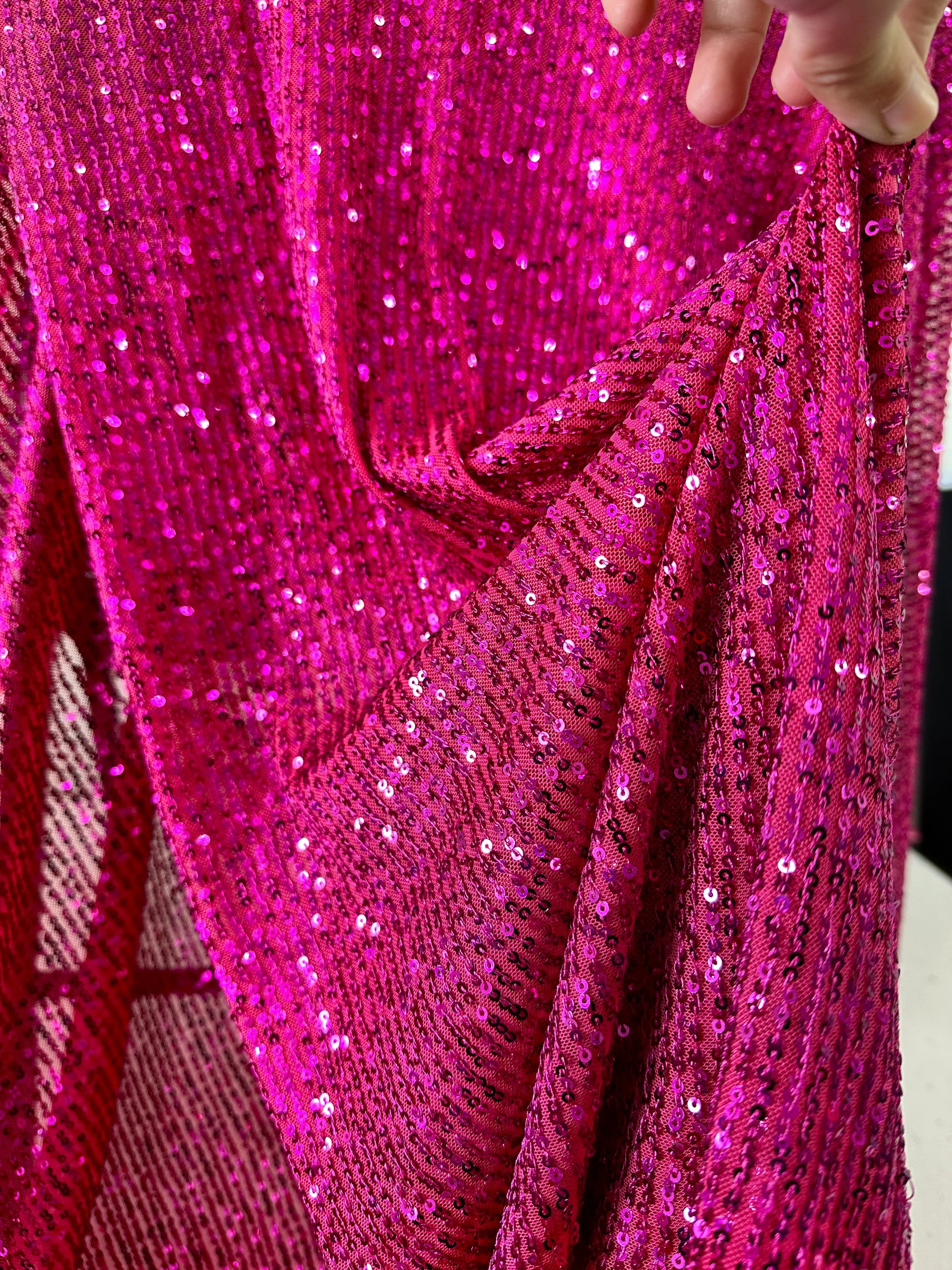 Fuchsia Striped Stretch Sequin on Mesh - Image 5
