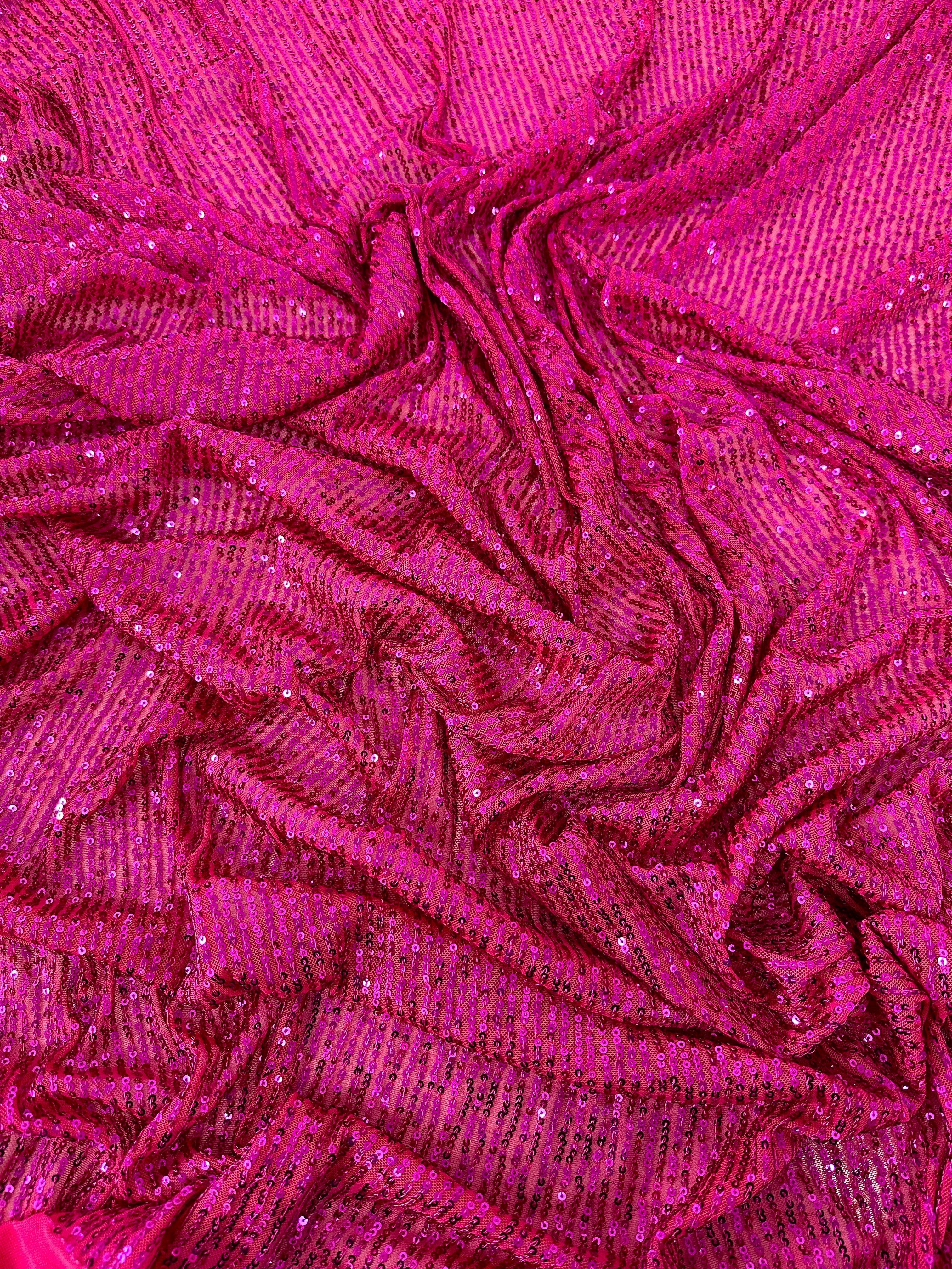 Fuchsia Striped Stretch Sequin on Mesh - Image 6