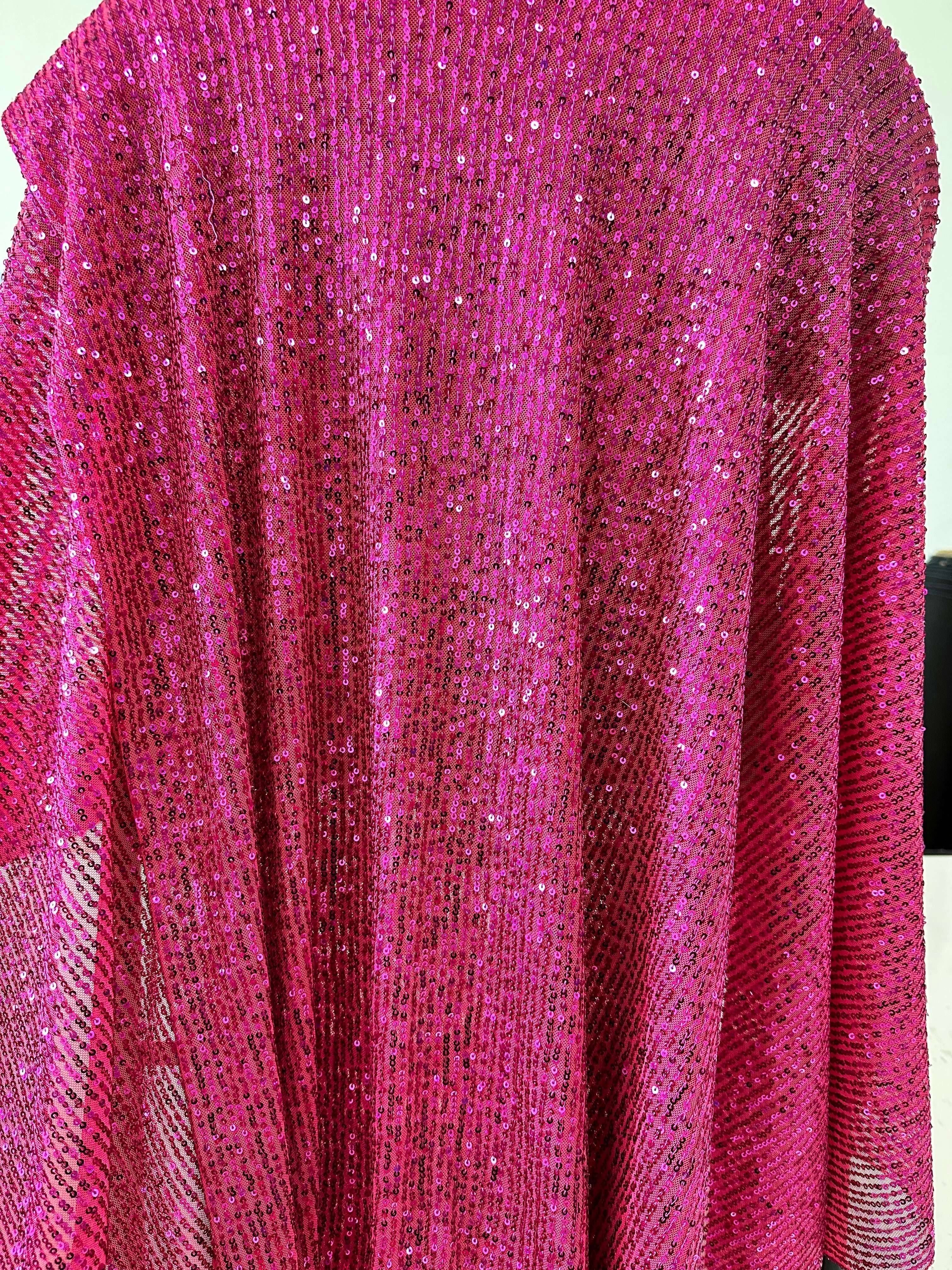 Fuchsia Striped Stretch Sequin on Mesh - Image 7