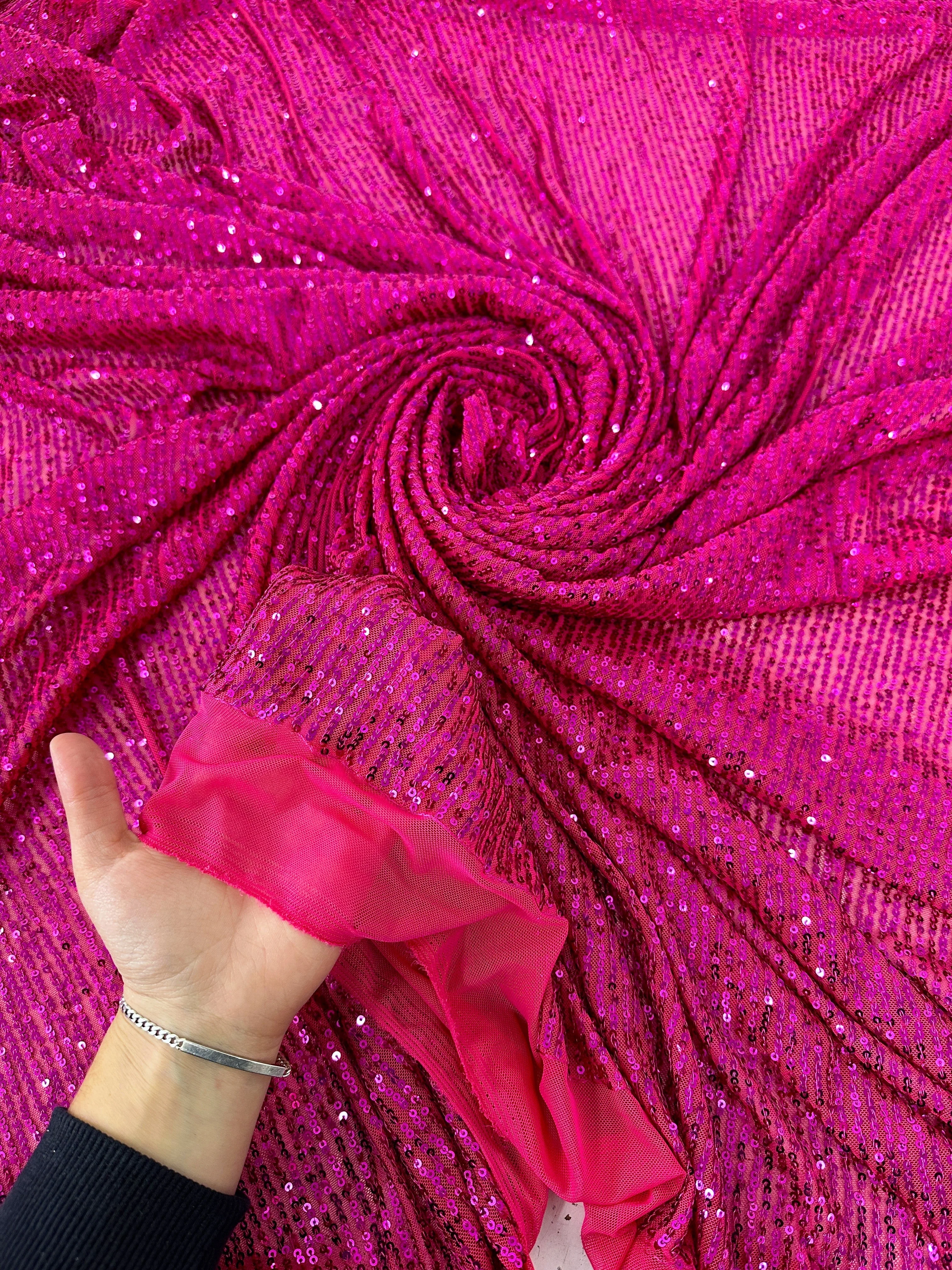 Fuchsia Striped Stretch Sequin on Mesh - Image 8