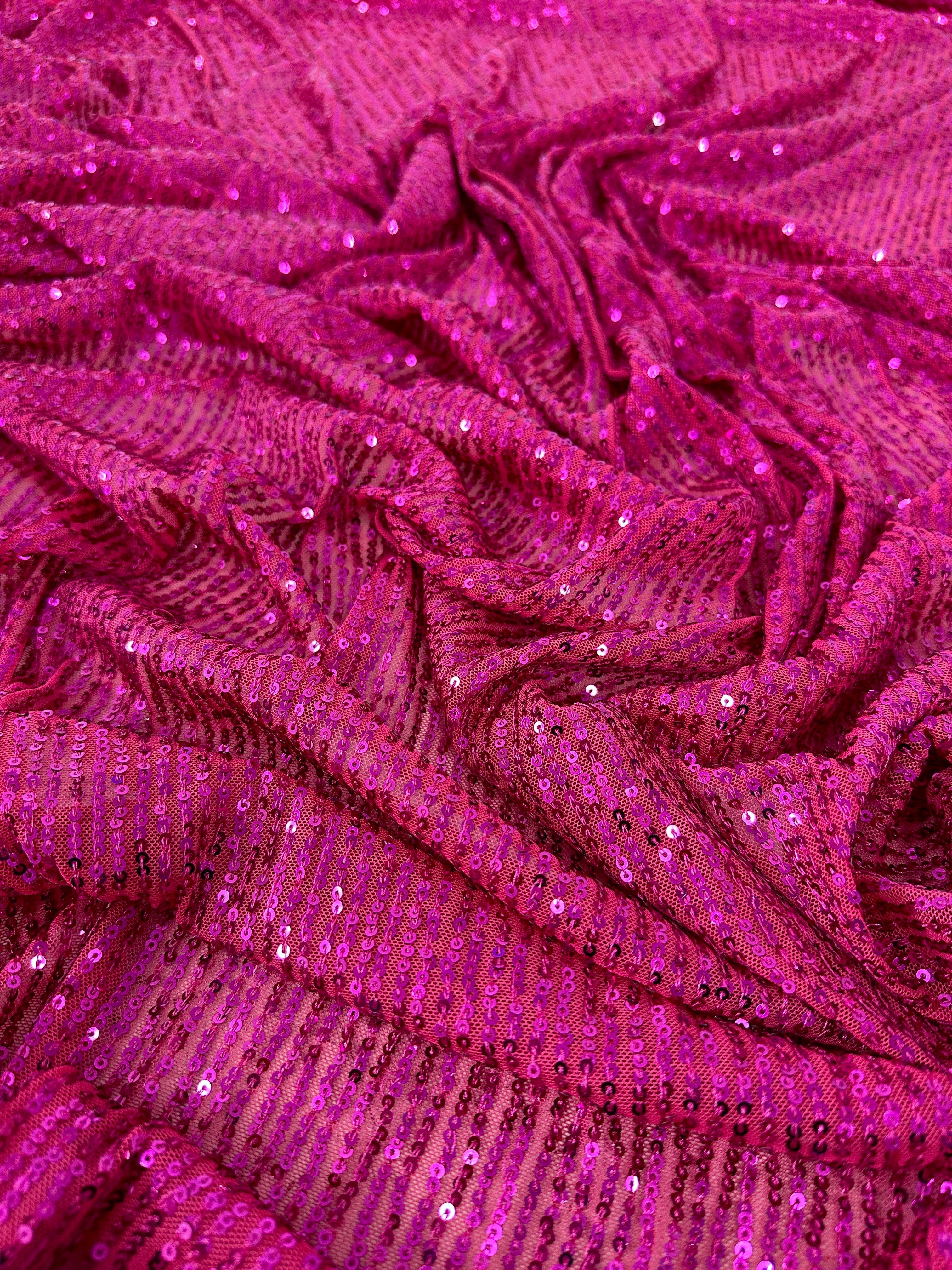 Fuchsia Striped Stretch Sequin on Mesh - Image 9