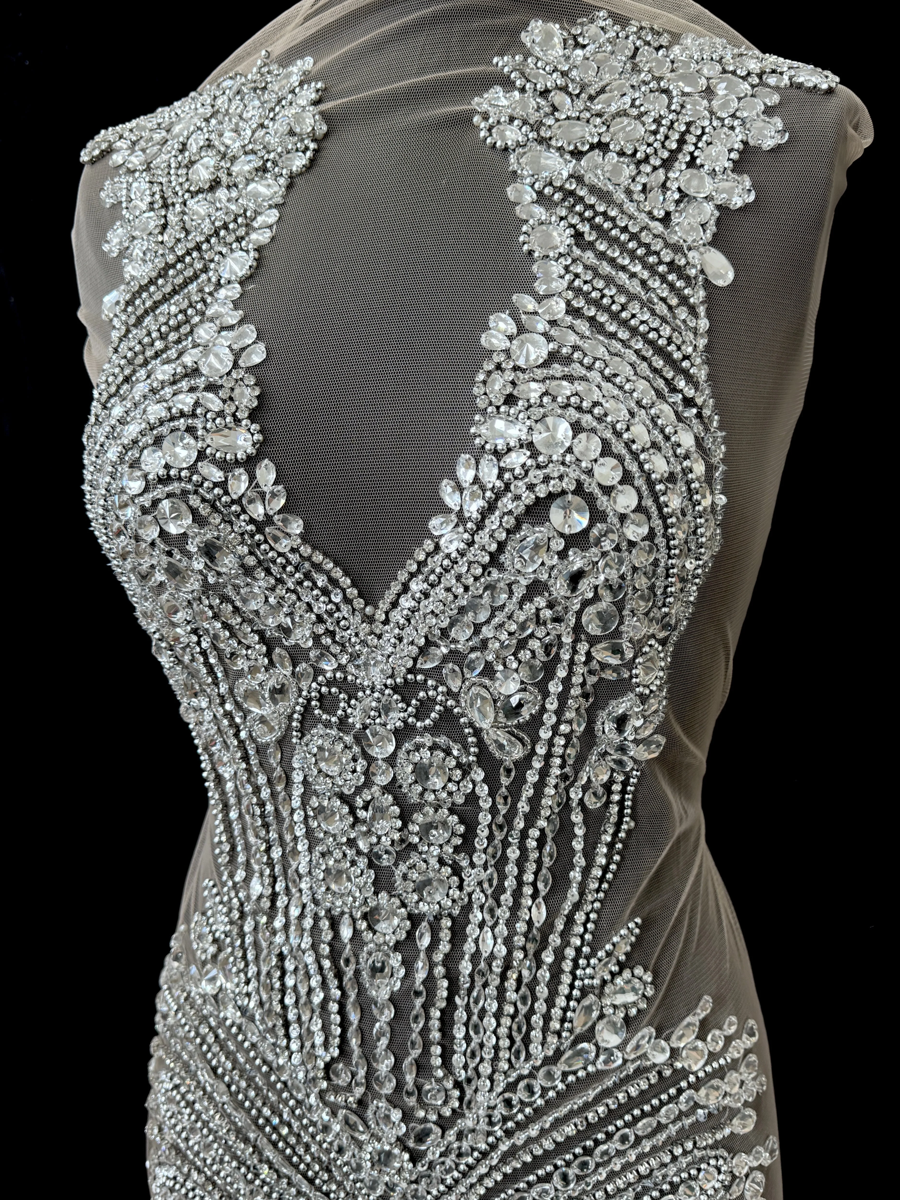 Gia Silver Rhinestones Bodice Applique - Image 2