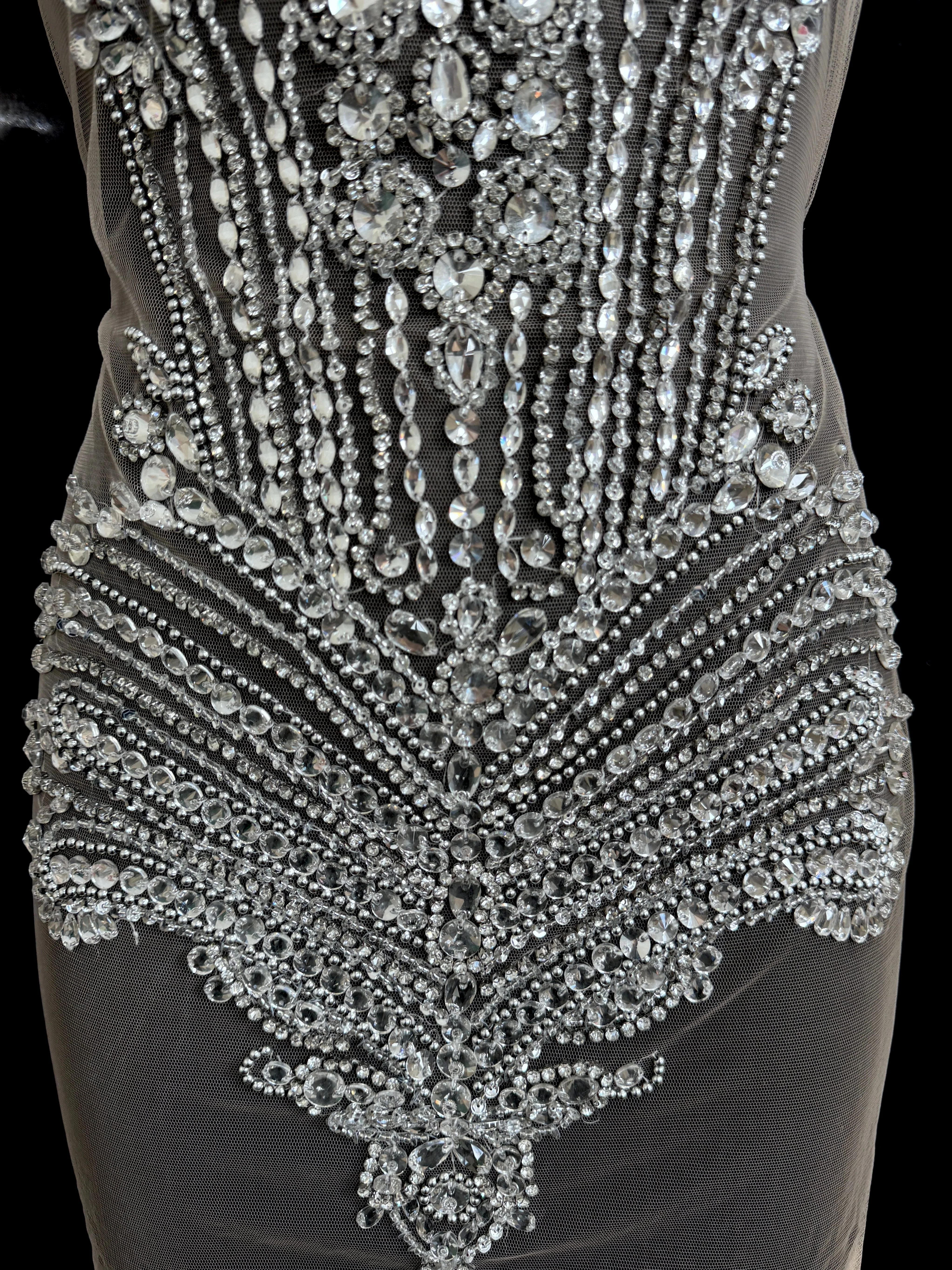 Gia Silver Rhinestones Bodice Applique - Image 4