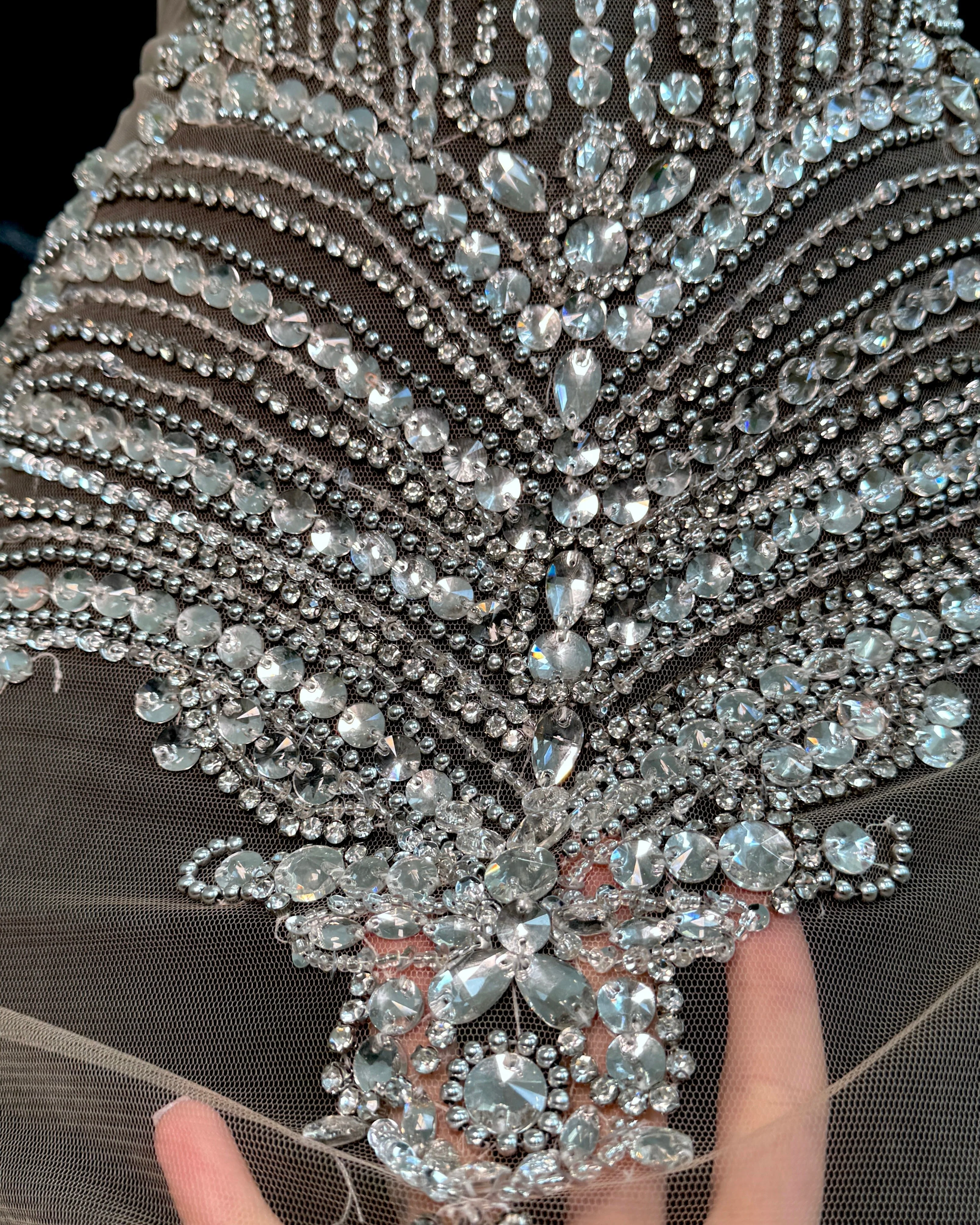 Gia Silver Rhinestones Bodice Applique - Image 6