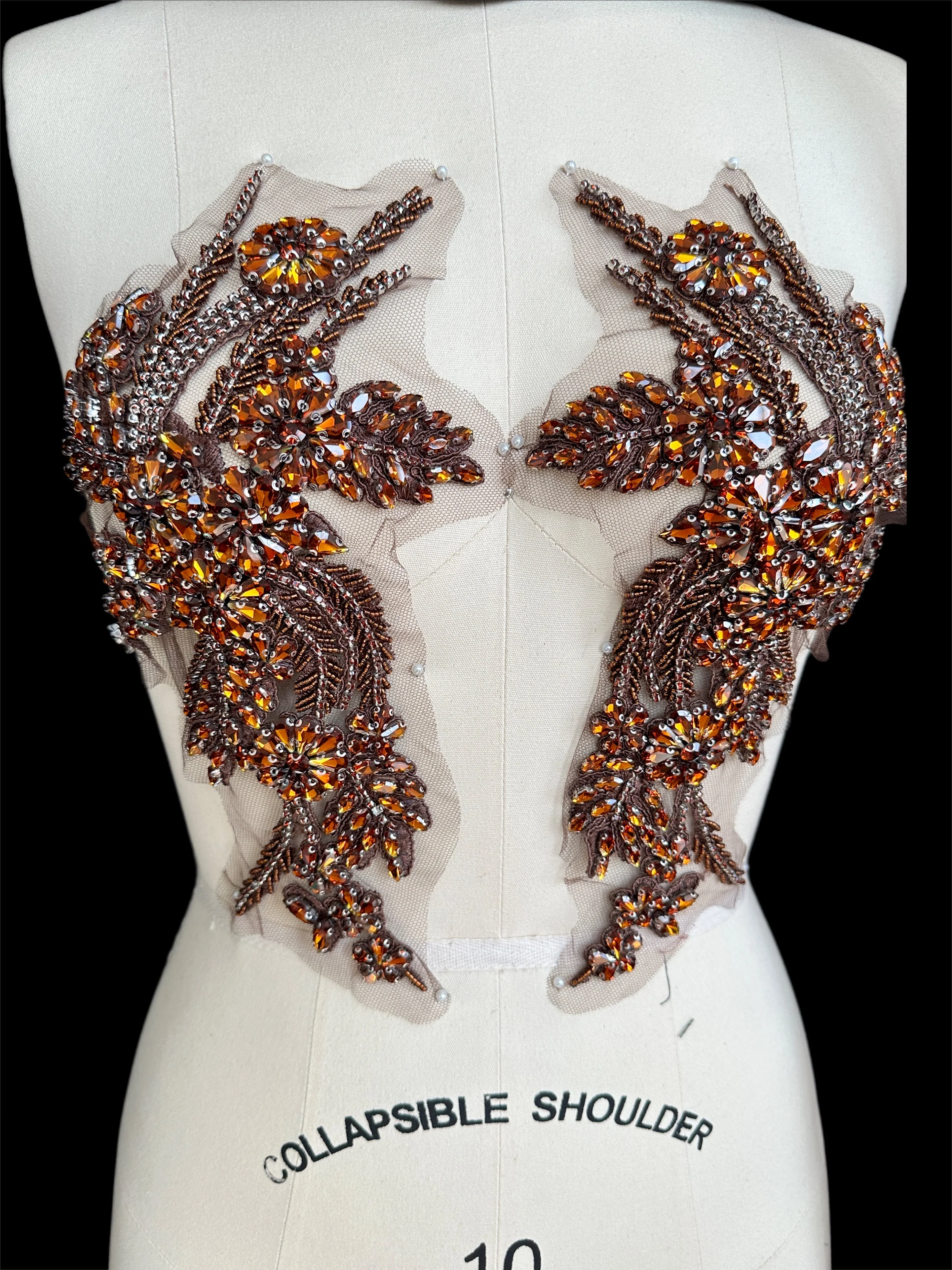 Gina Chocolate Rust Rhinestone Applique