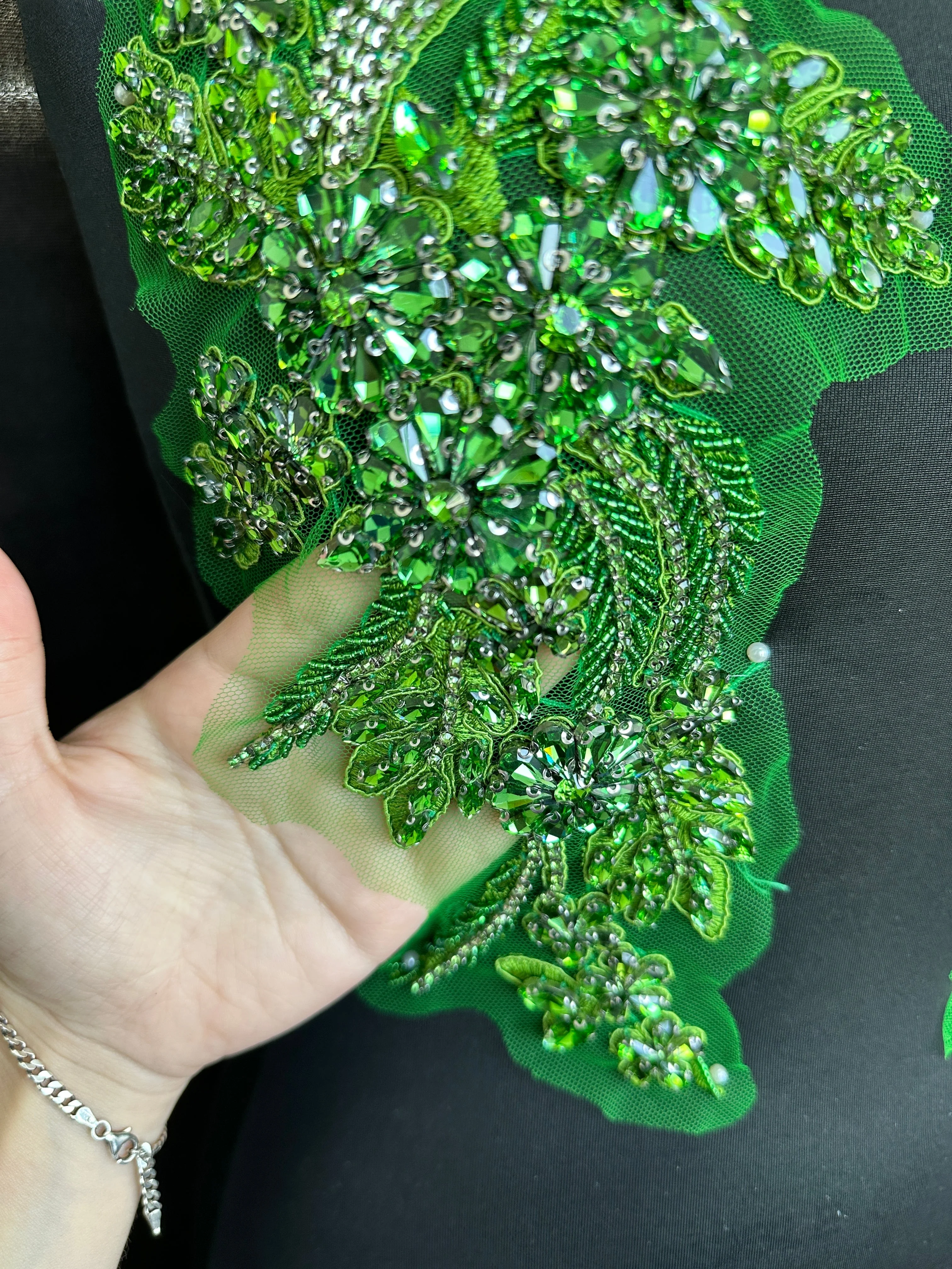 Gina Lime Green Rhinestone Applique - Image 4