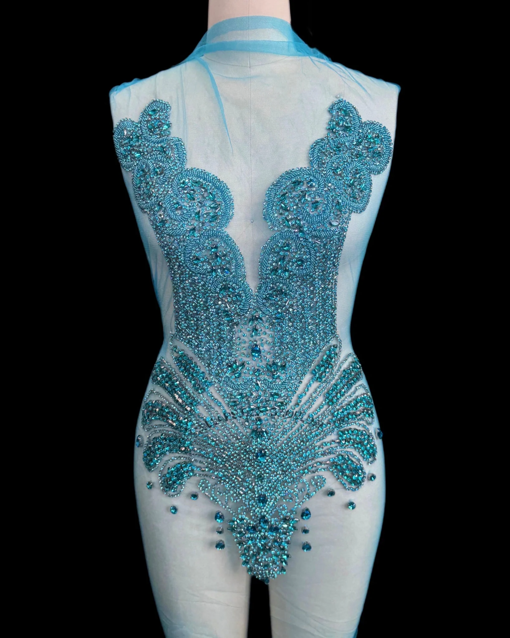 Carla Turquoise Rhinestones Bodice Applique