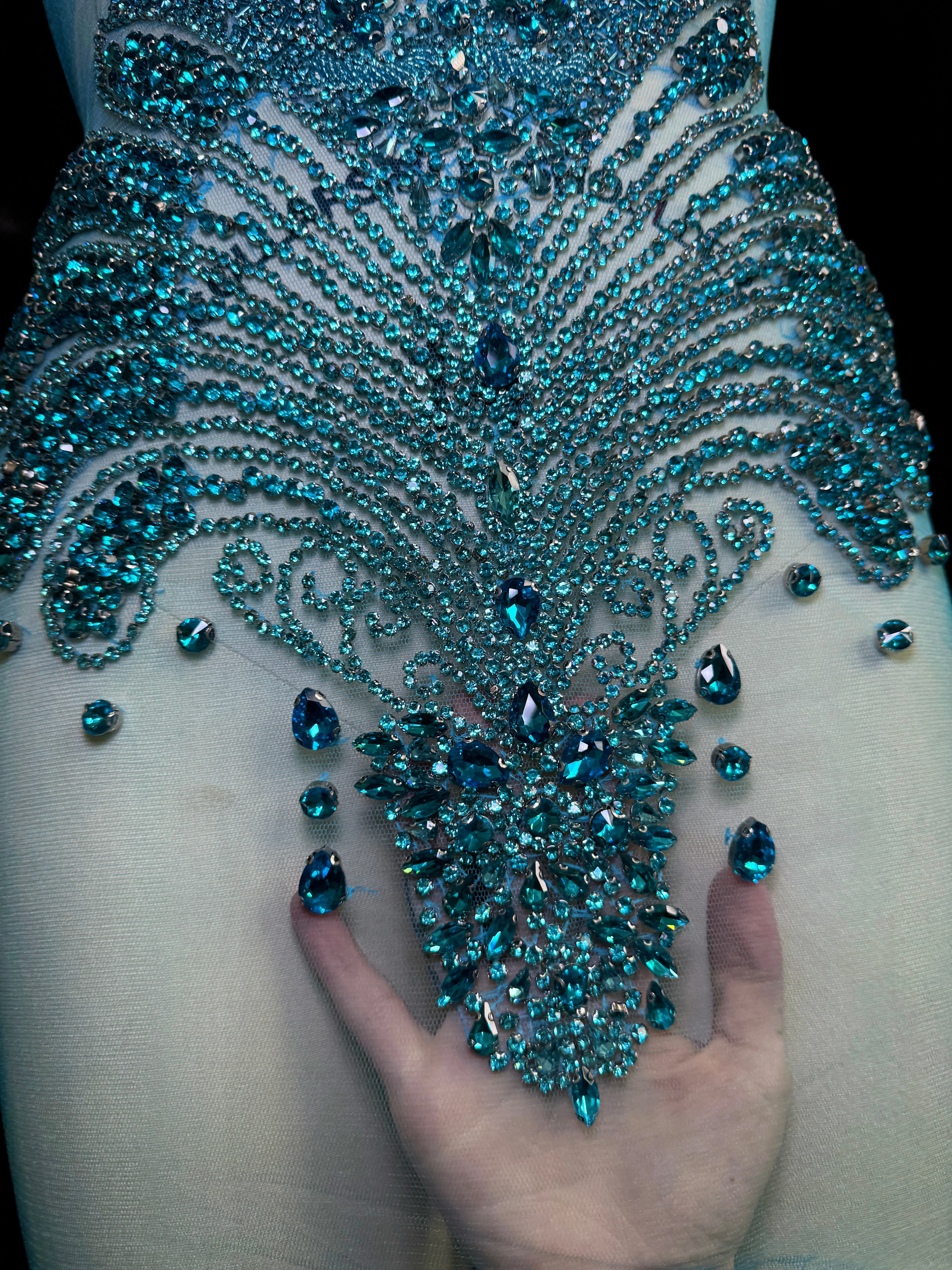 Carla Turquoise Rhinestones Bodice Applique - Image 5