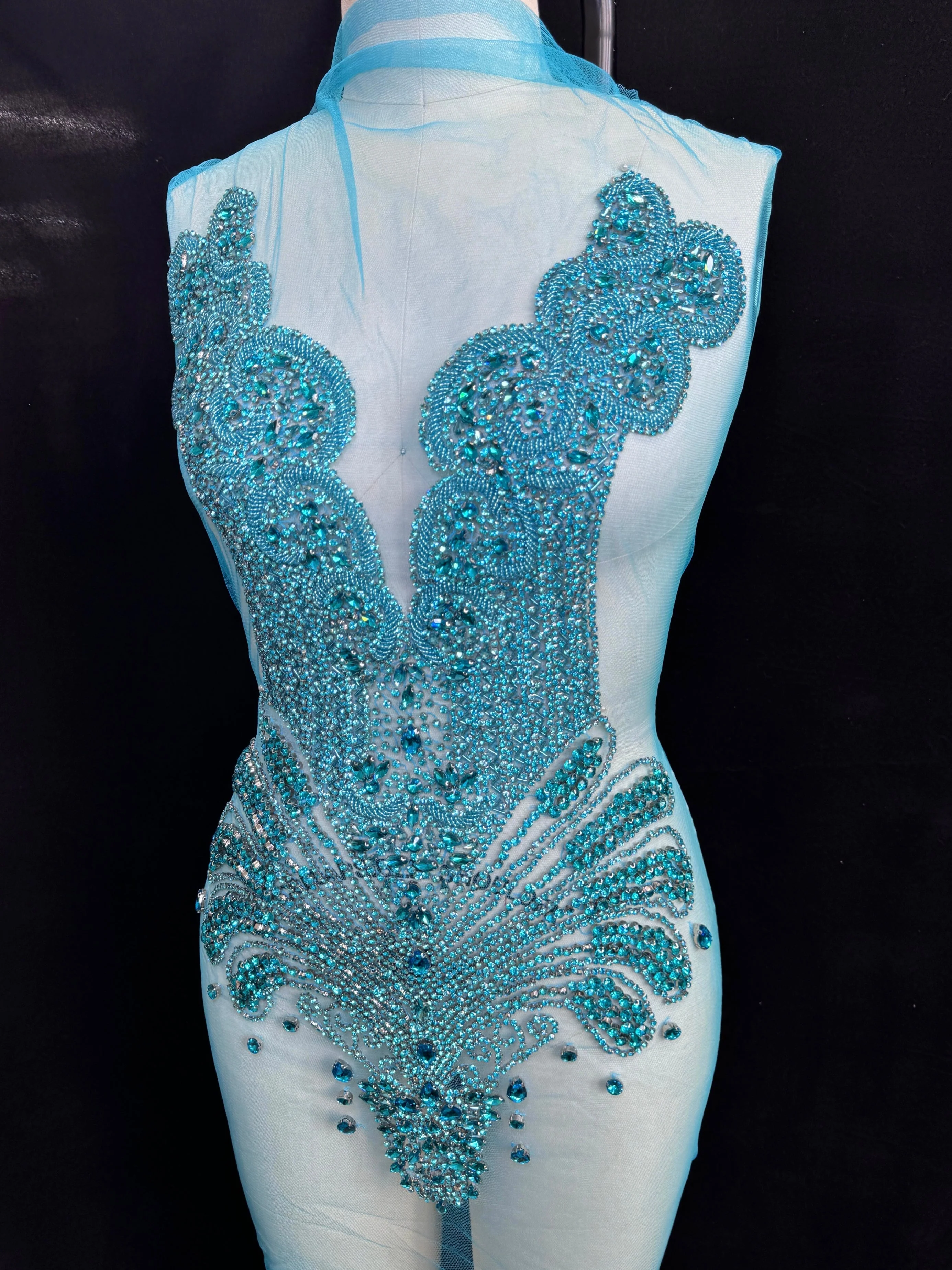 Carla Turquoise Rhinestones Bodice Applique - Image 6