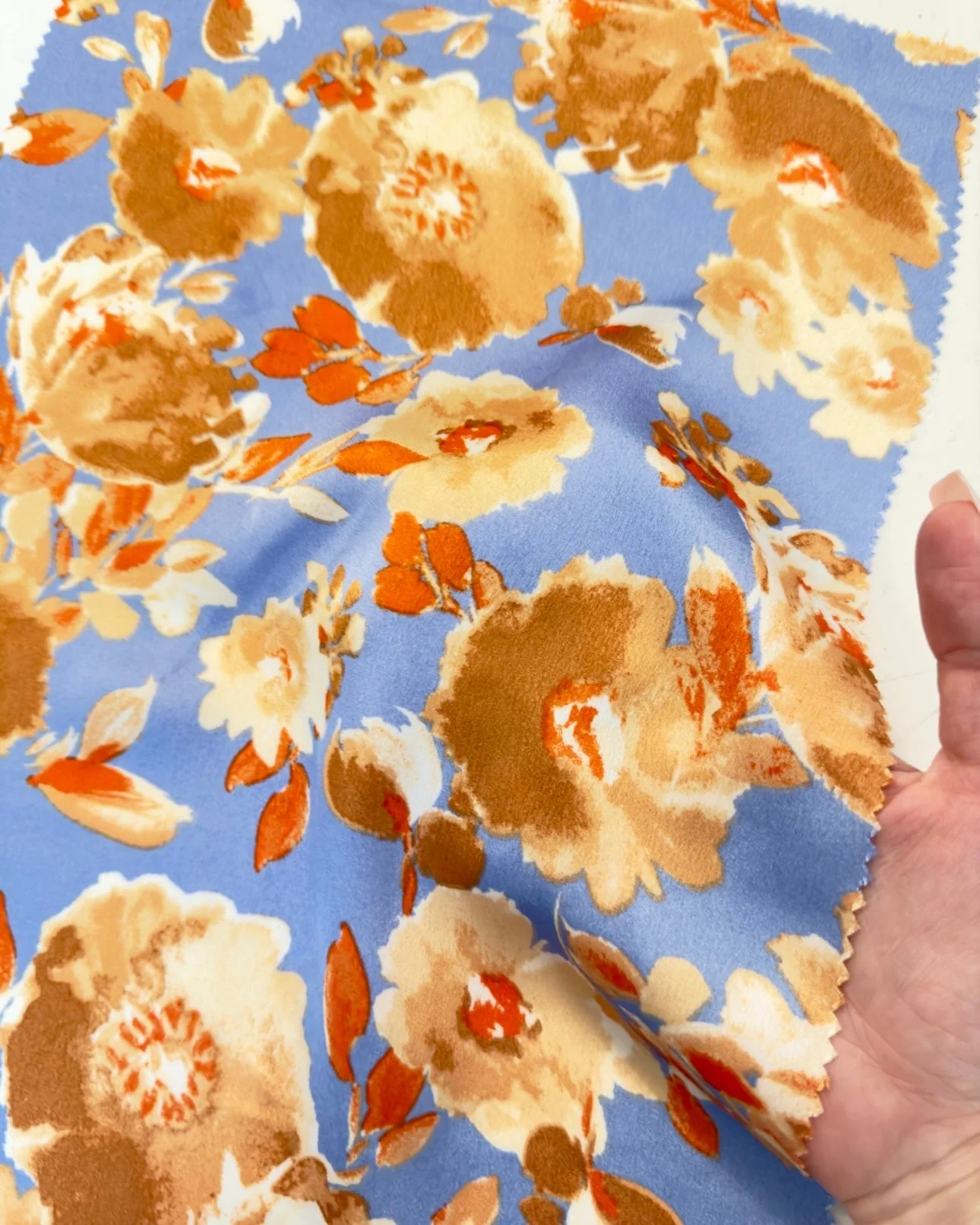 Gold/Baby Blue Floral Print Satin - Image 7