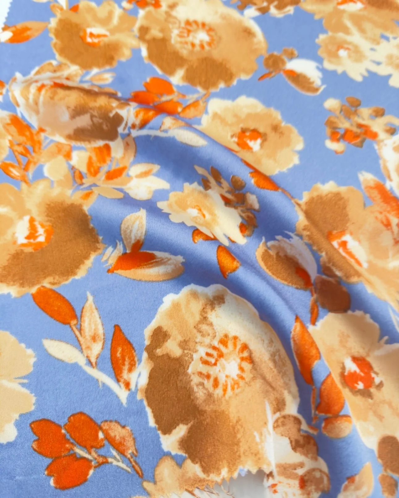 Gold/Baby Blue Floral Print Satin - Image 8