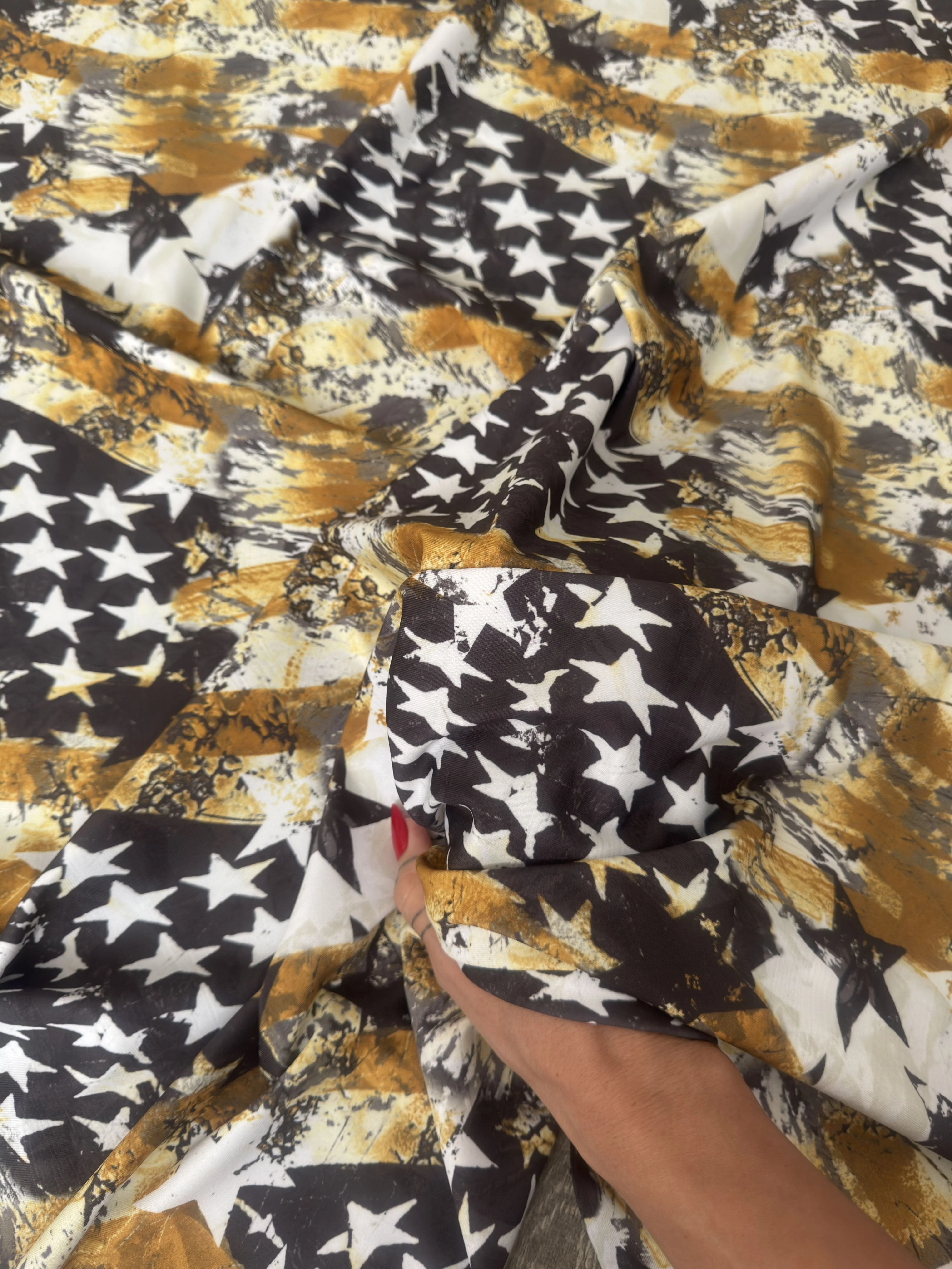 Gold & Black Abstract American Flag Nylon Spandex - Image 3