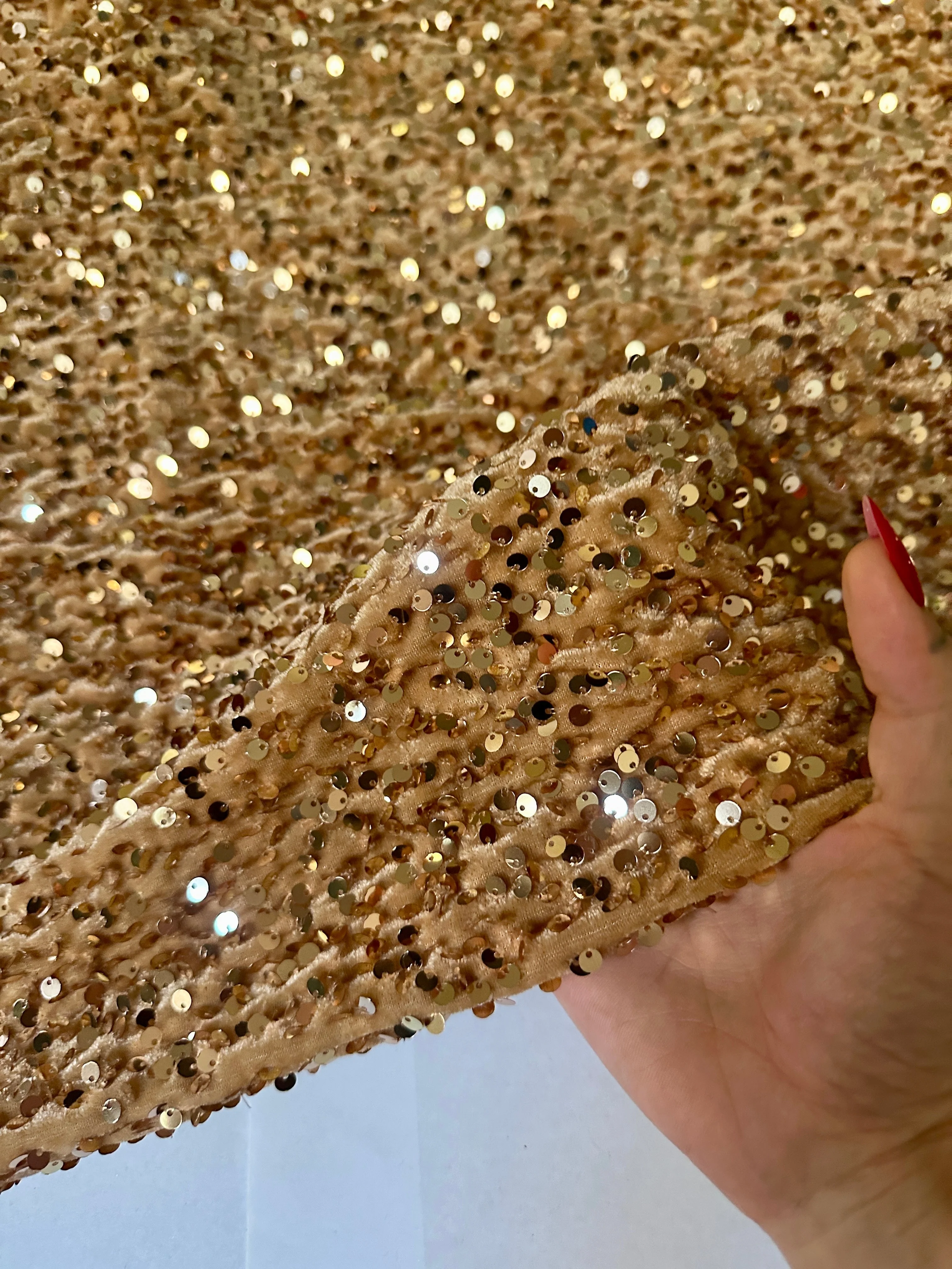 Gold Champagne Sequins Velvet - Image 3