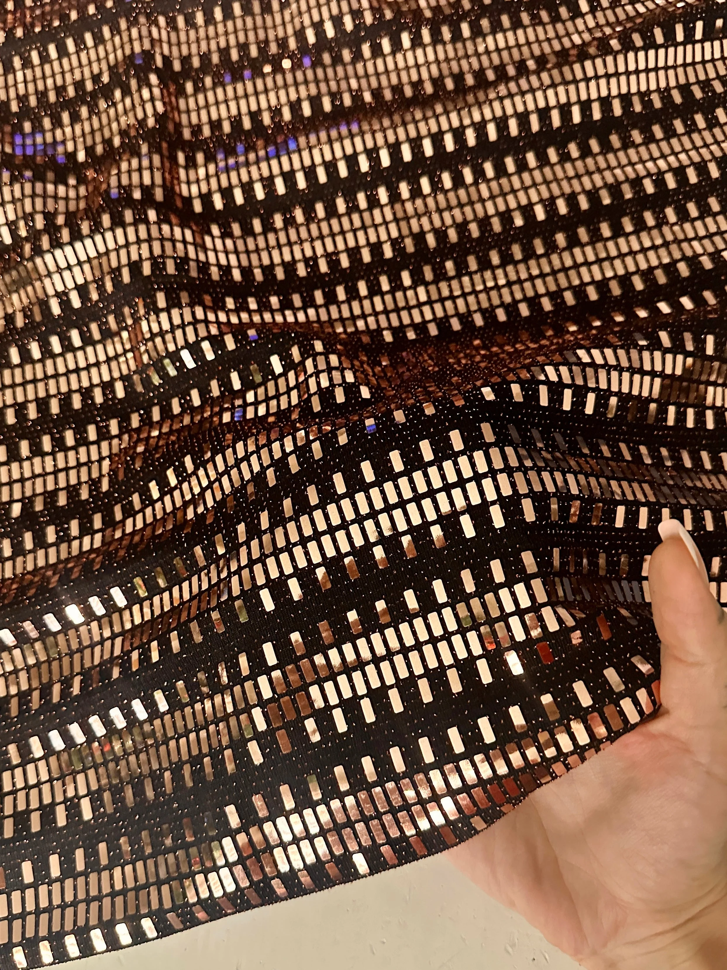Gold Foiled Mirror Sequins on Knit