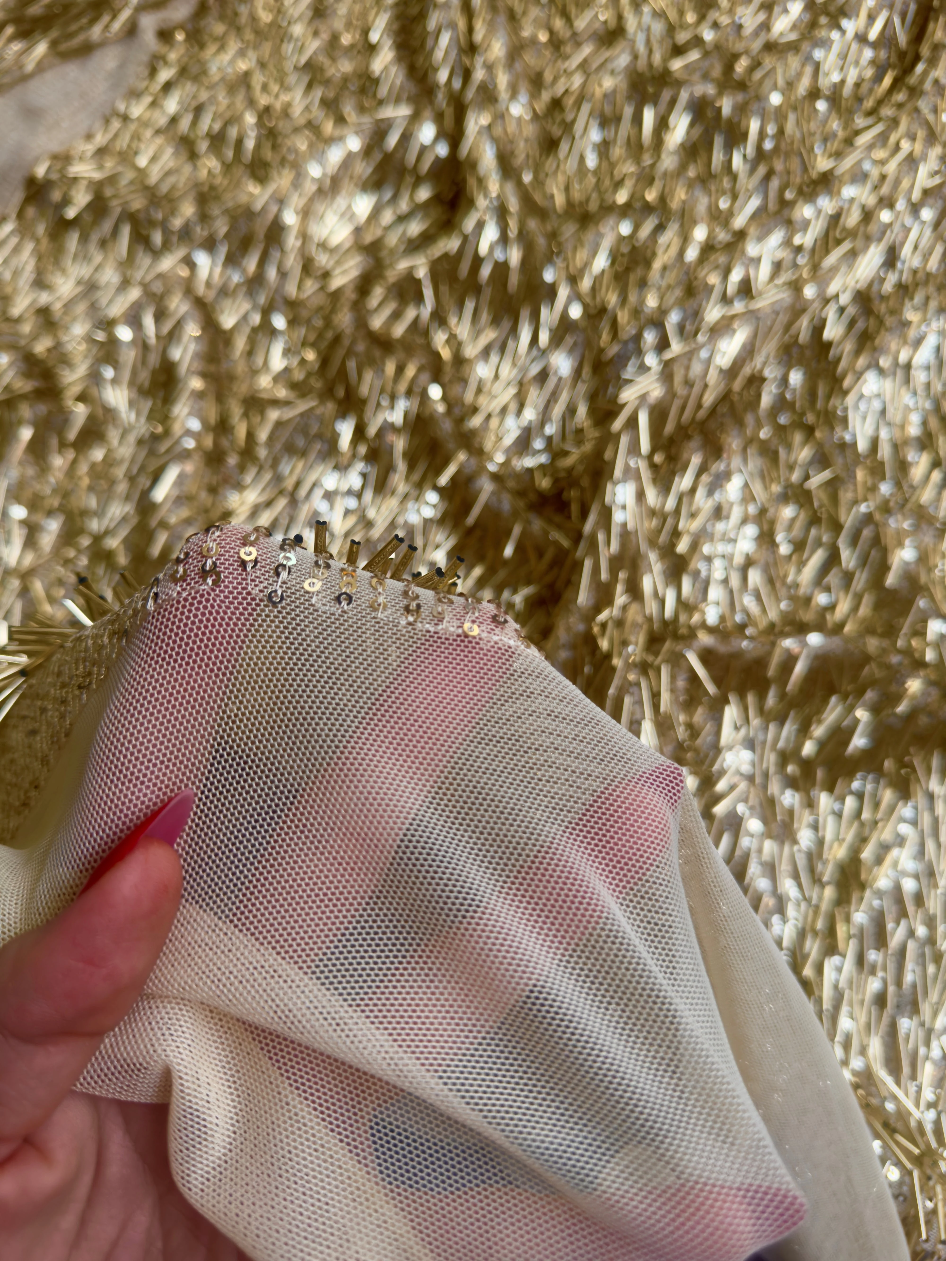 Gold Fringe Sequin on Mesh - Image 4