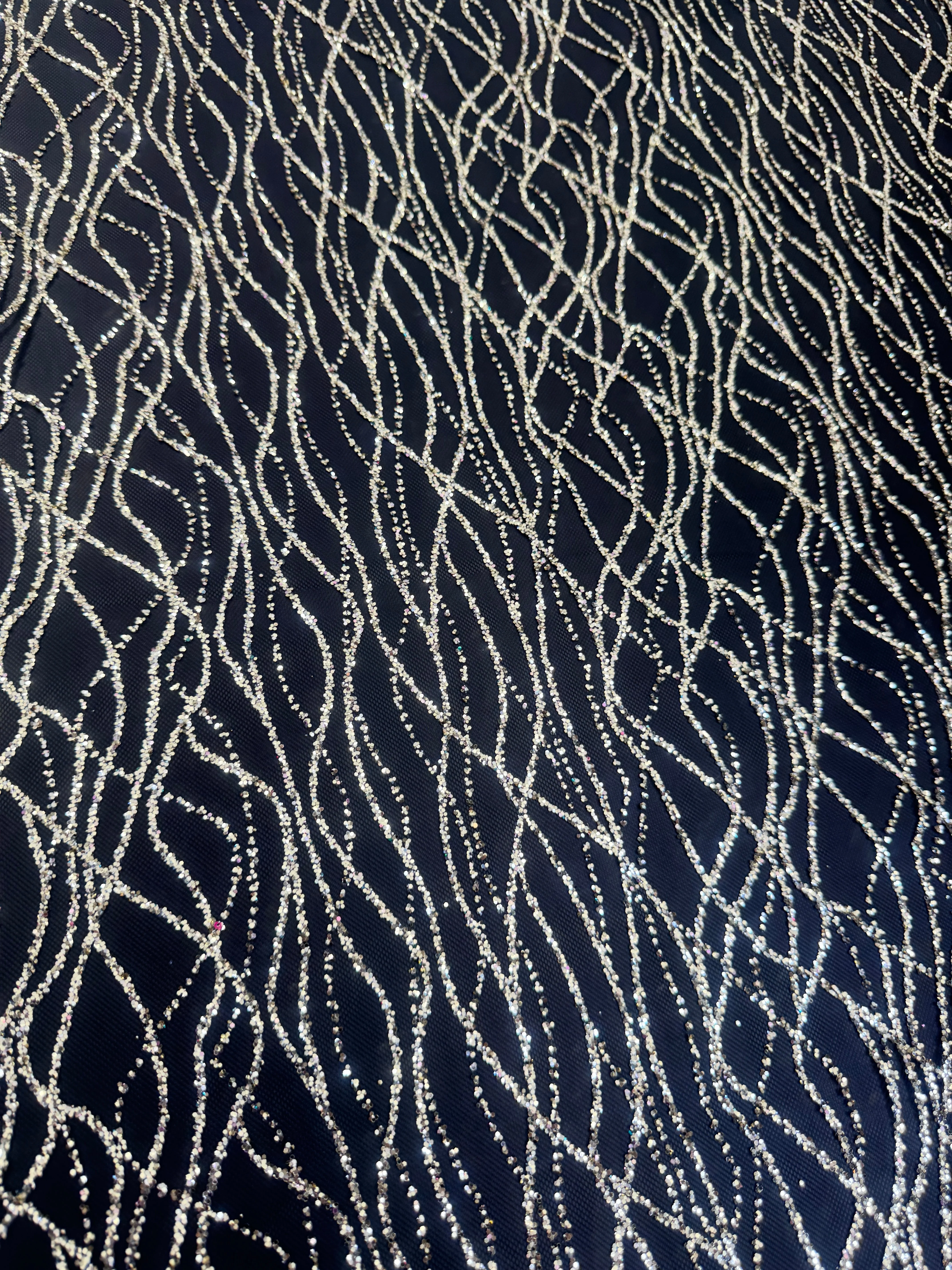 Gold Glitter Lace on Black Mesh - Image 2