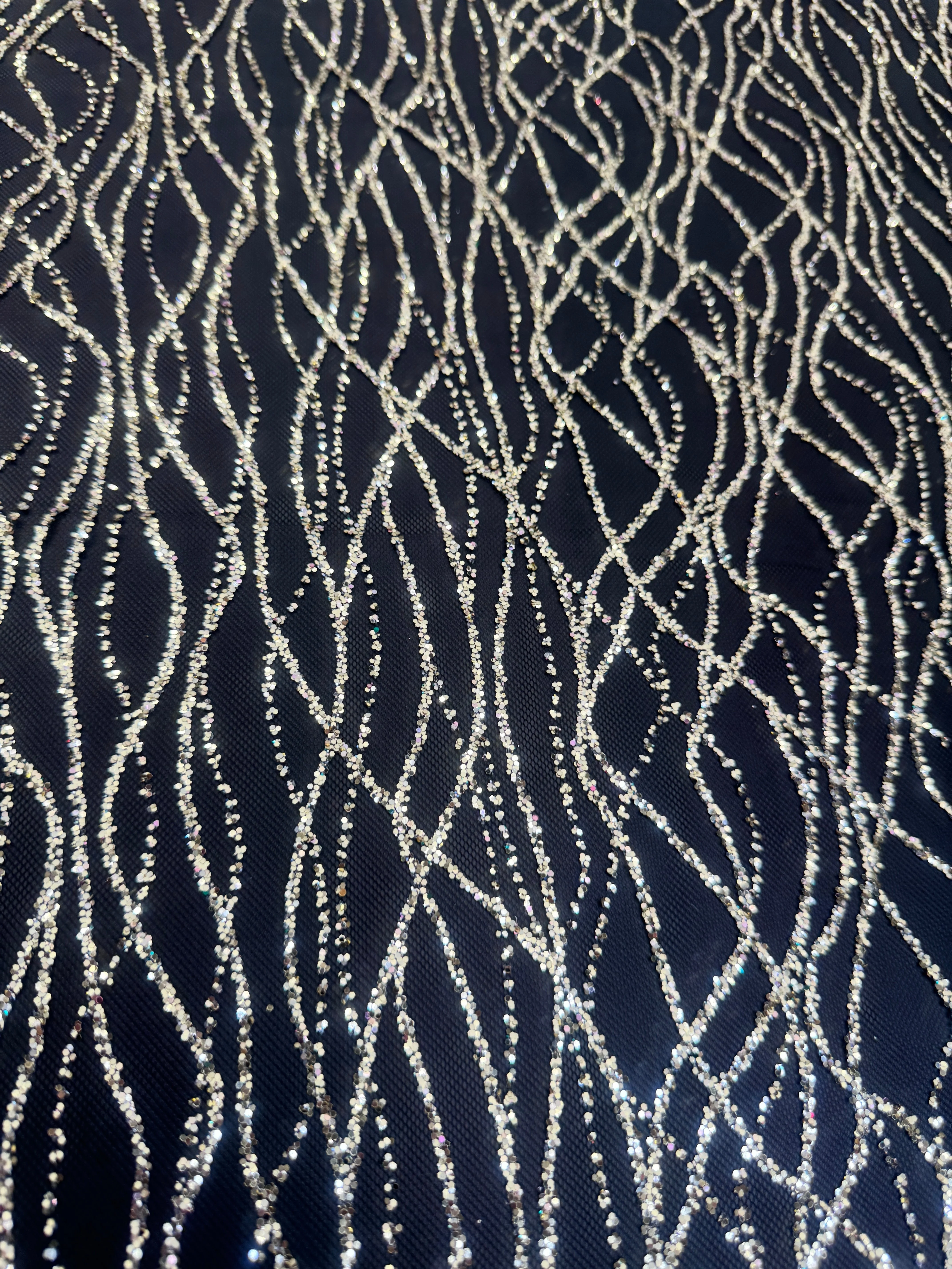 Gold Glitter Lace on Black Mesh - Image 4