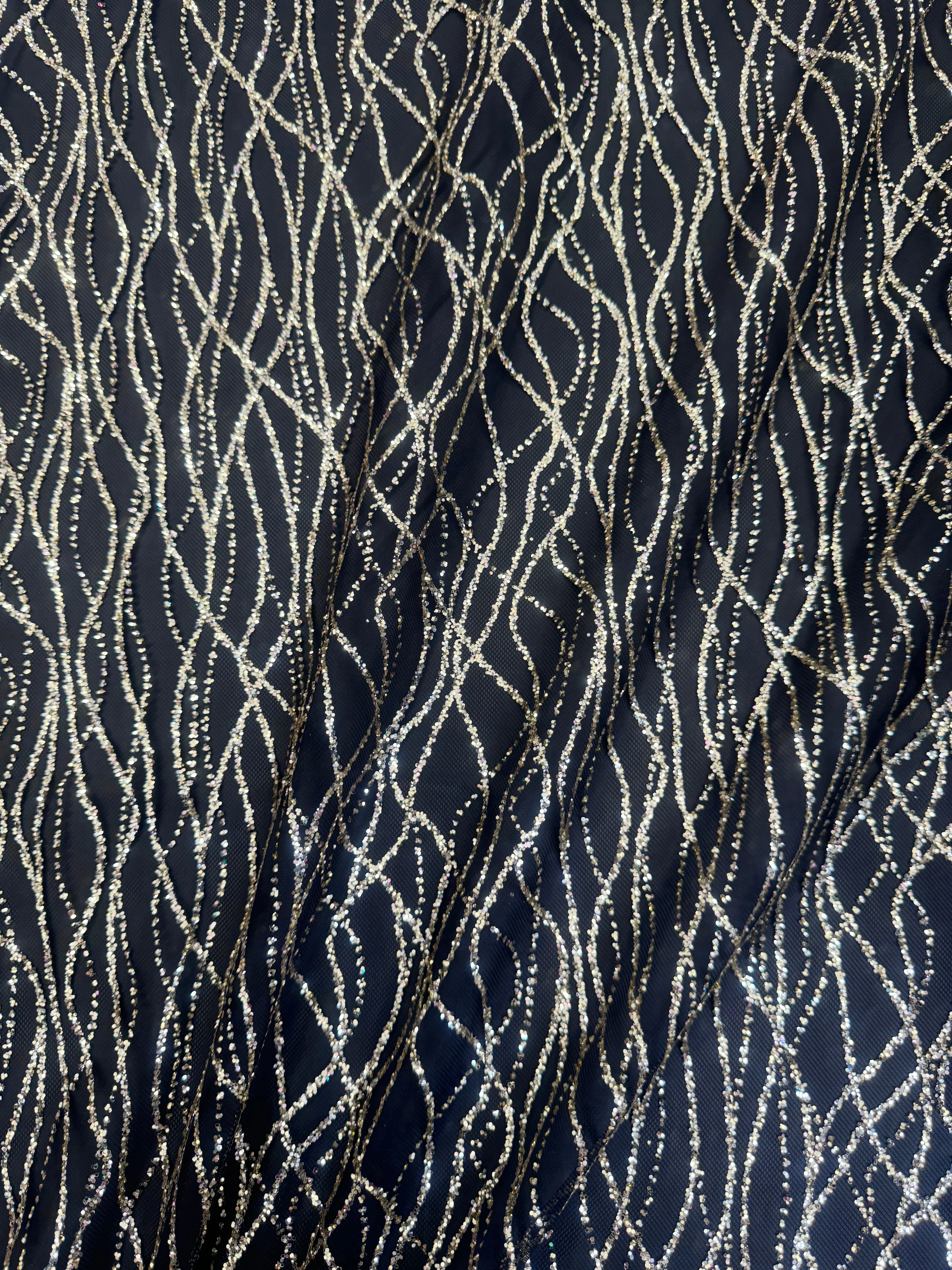 Gold Glitter Lace on Black Mesh - Image 9