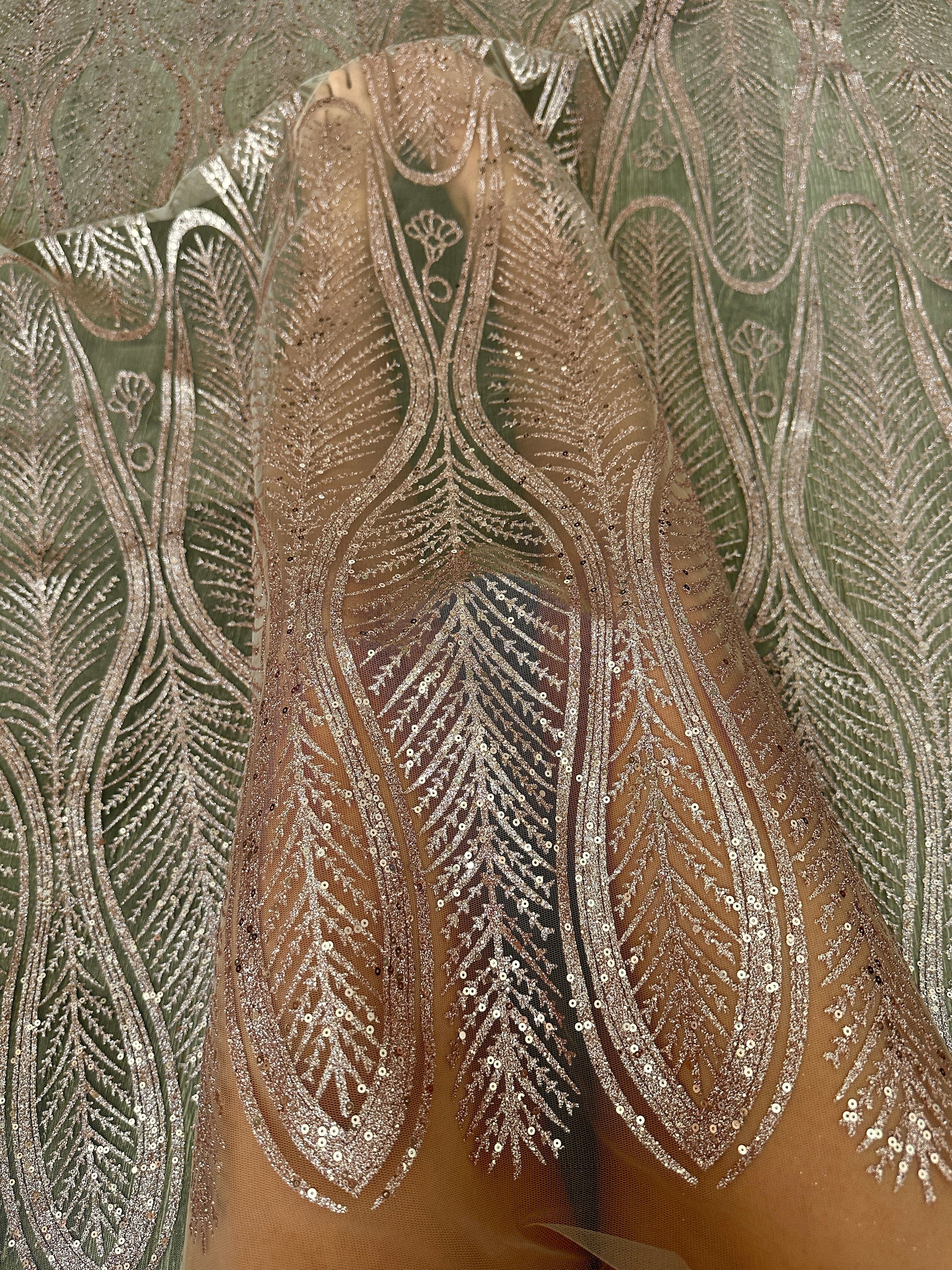 Gold Glitter Sequin Geometric Lace - Image 10