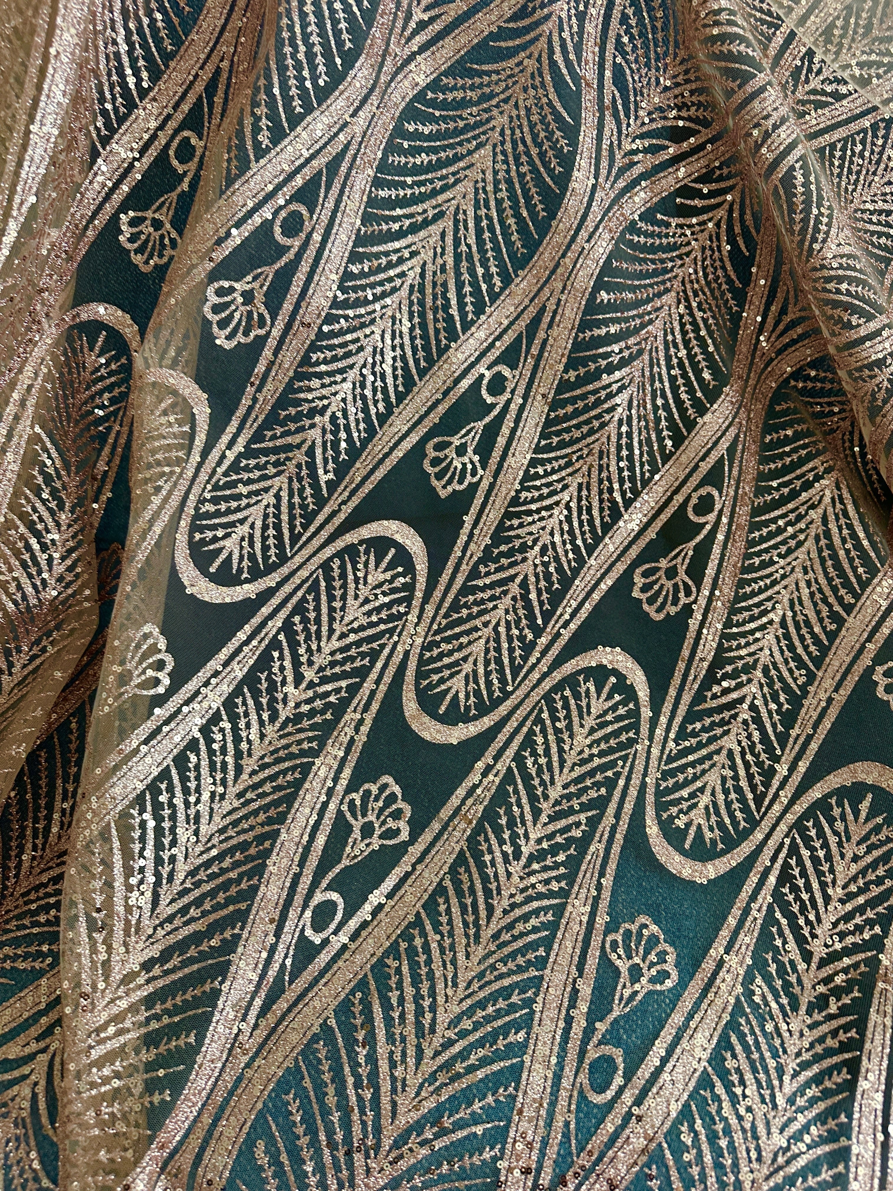 Gold Glitter Sequin Geometric Lace - Image 2