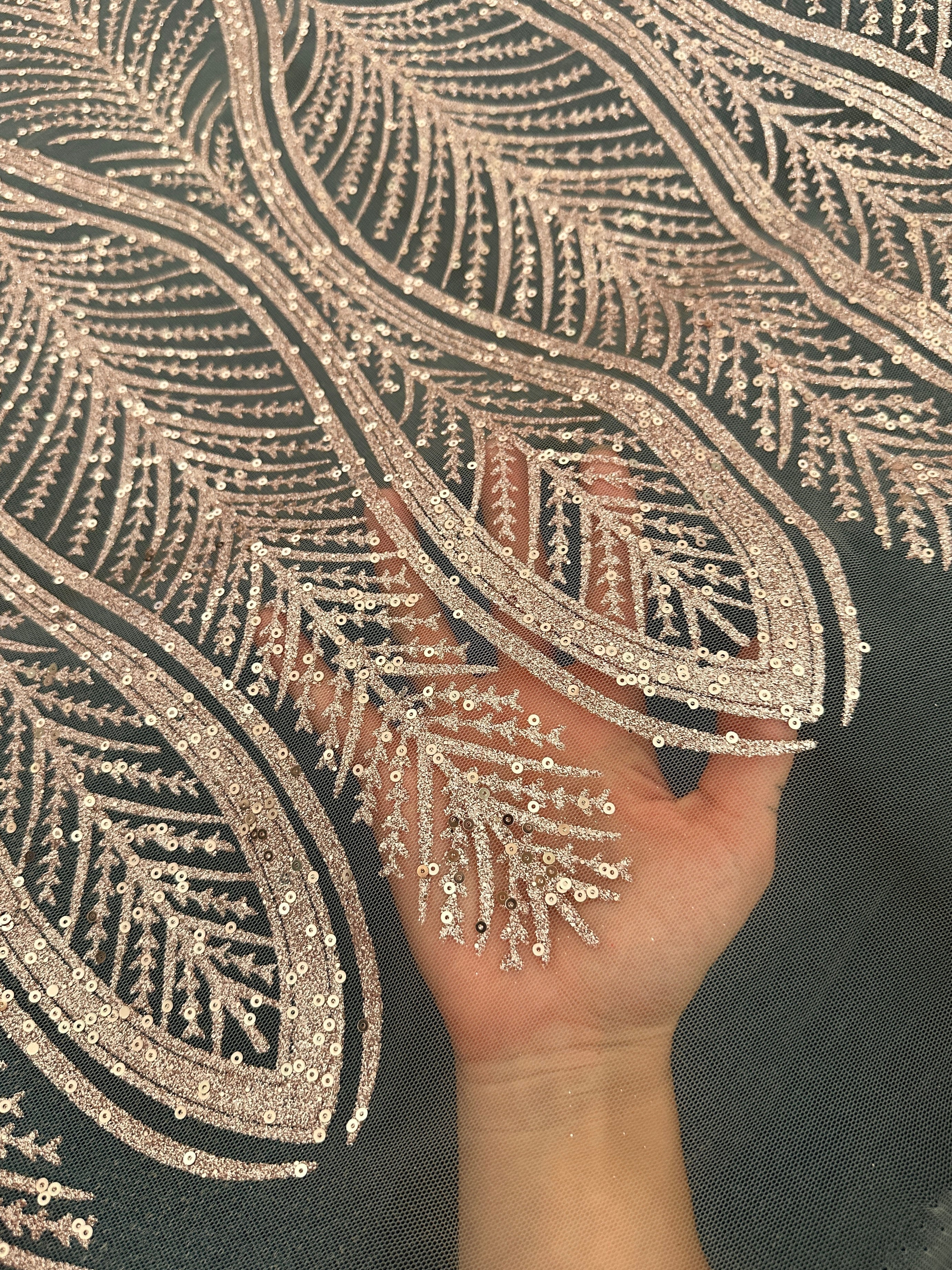 Gold Glitter Sequin Geometric Lace - Image 8