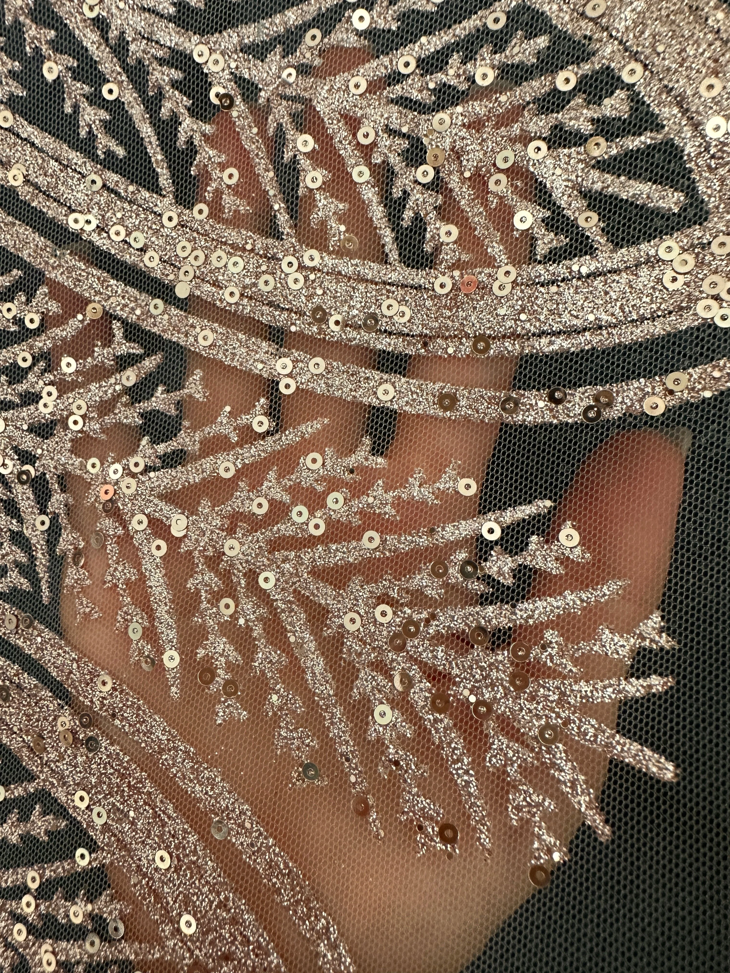 Gold Glitter Sequin Geometric Lace - Image 9