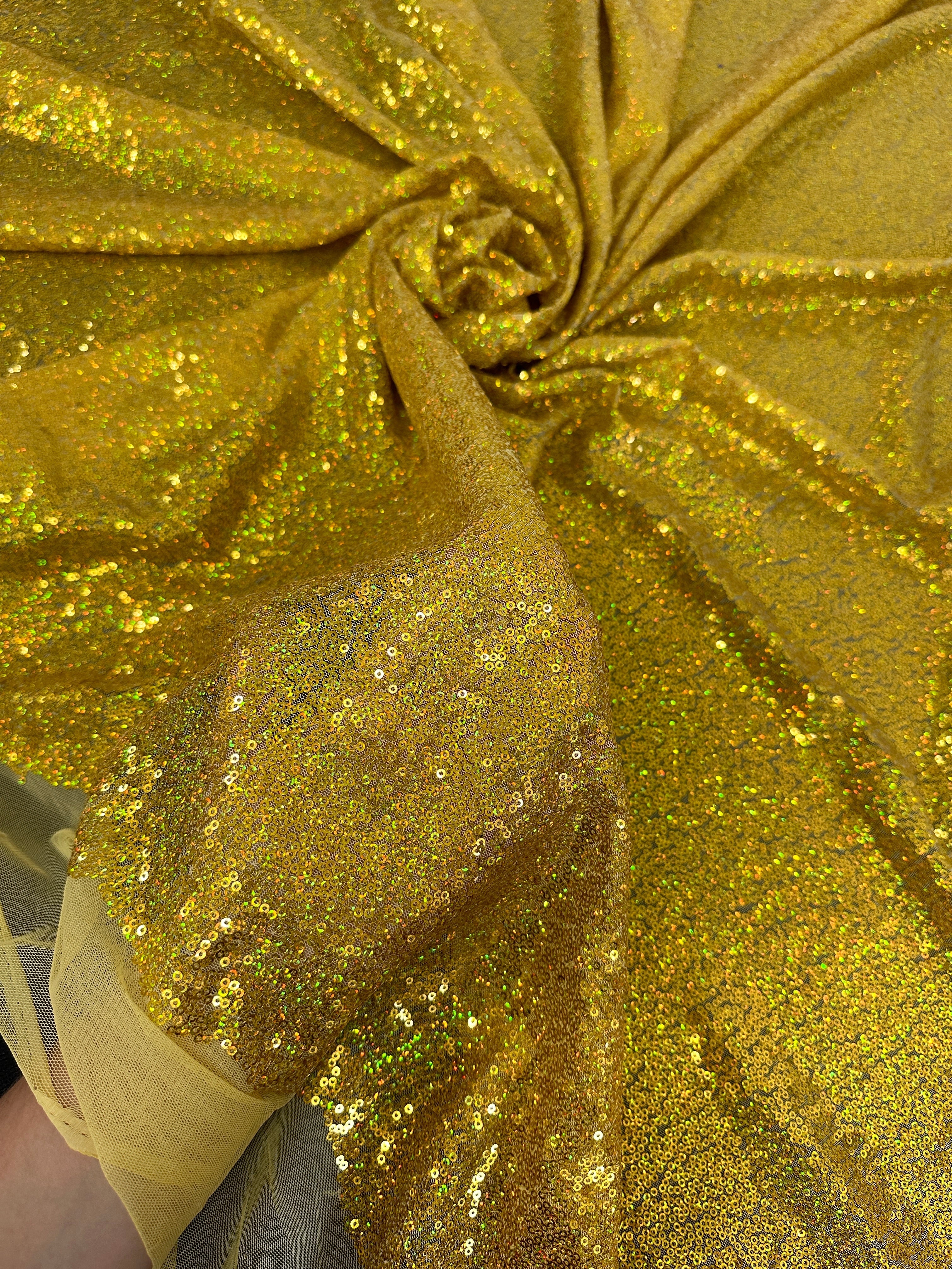 Gold Iridescent Sequin on Mesh - Image 4
