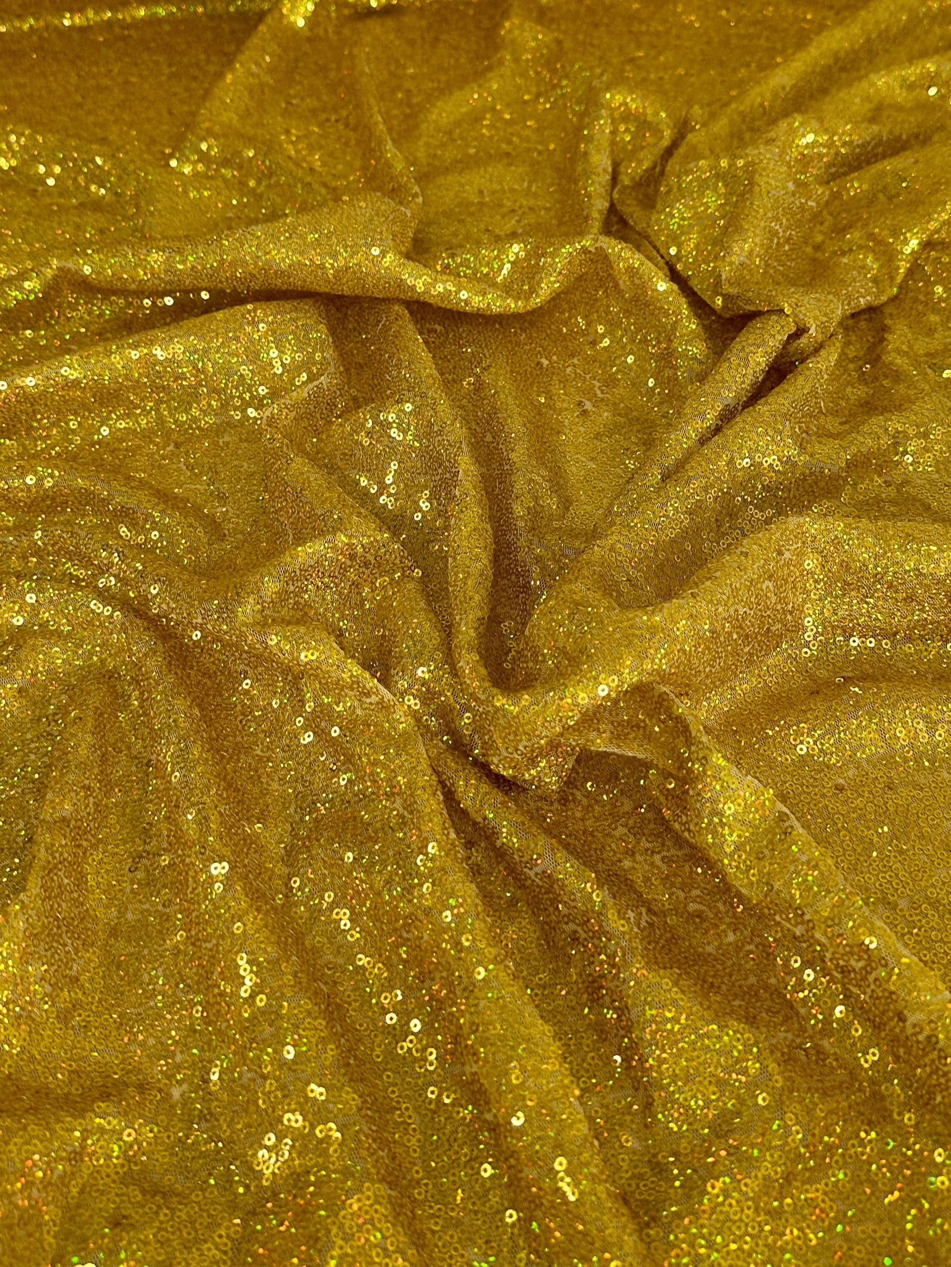 Gold Iridescent Stretch Sequin on Mesh