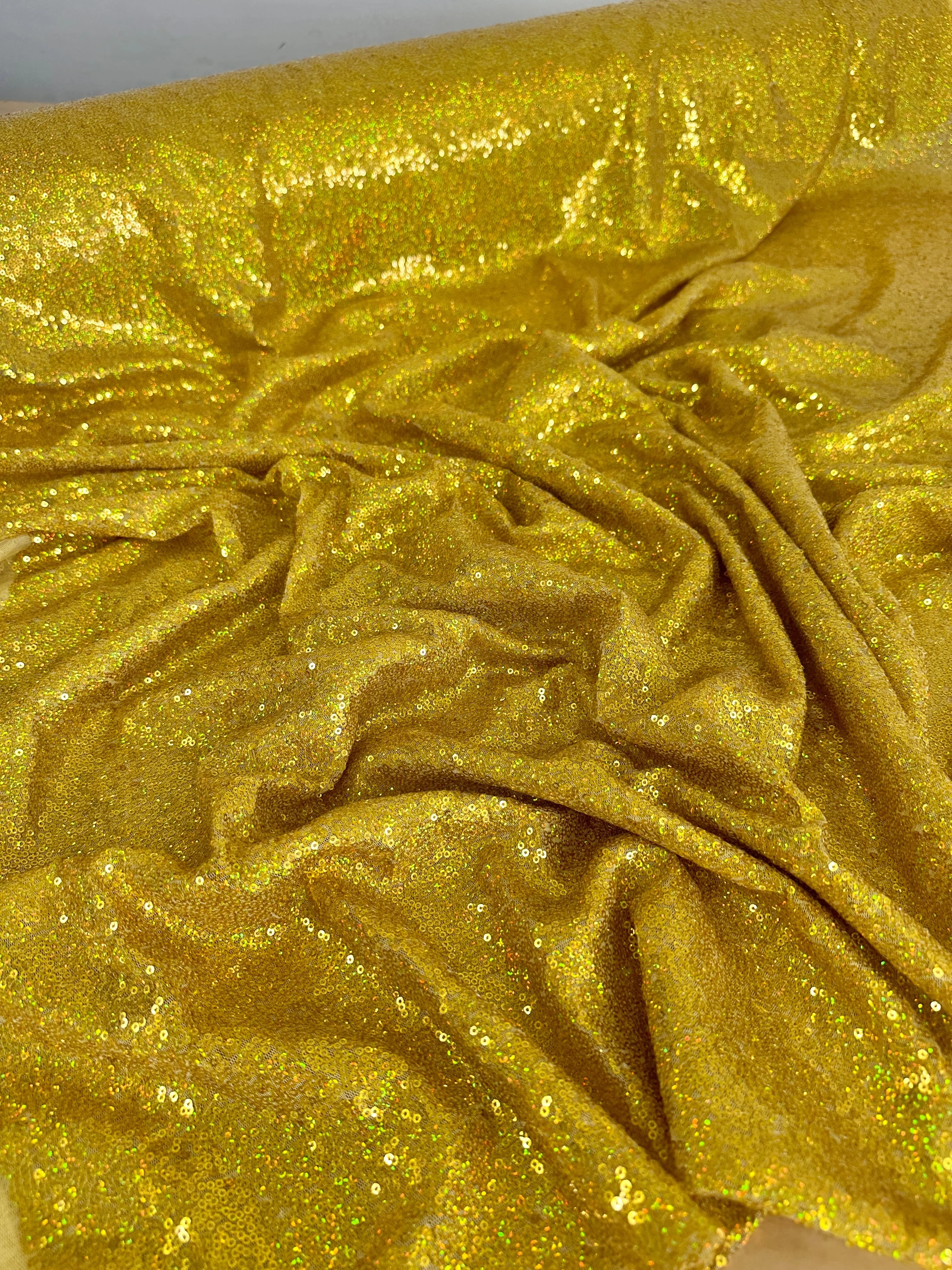 Gold Iridescent Stretch Sequin on Mesh - Image 10