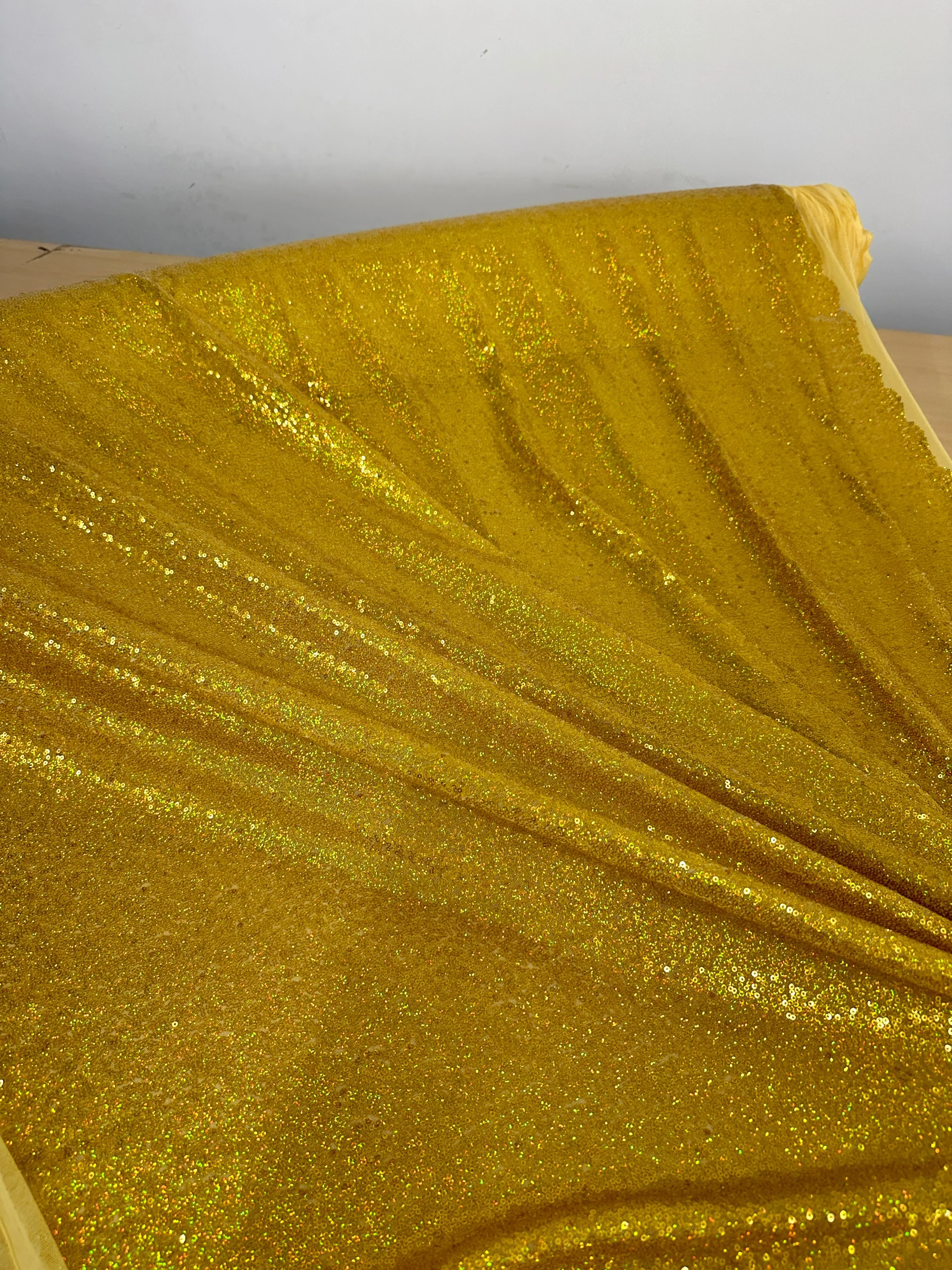 Gold Iridescent Stretch Sequin on Mesh - Image 2