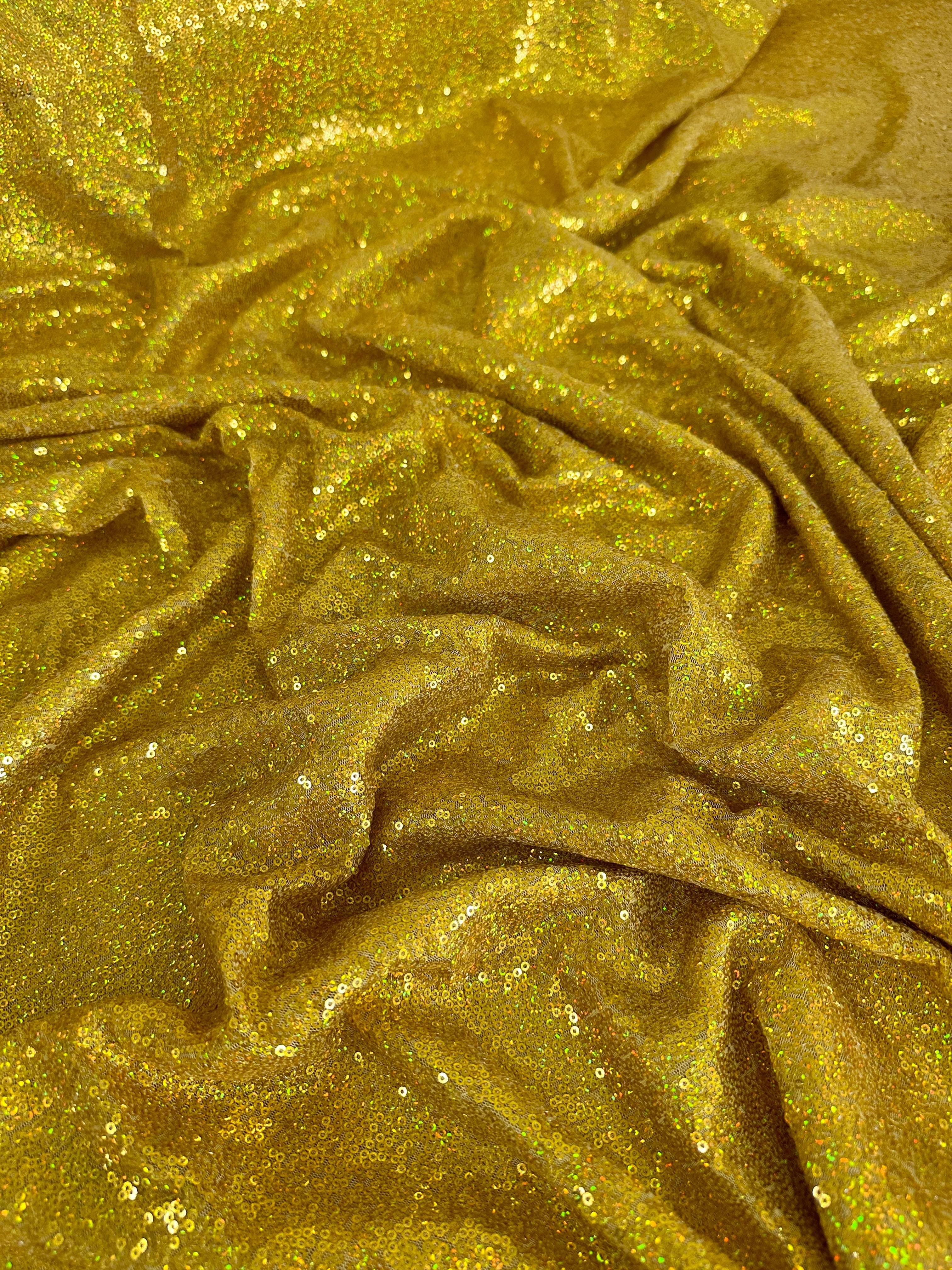 Gold Iridescent Stretch Sequin on Mesh - Image 3
