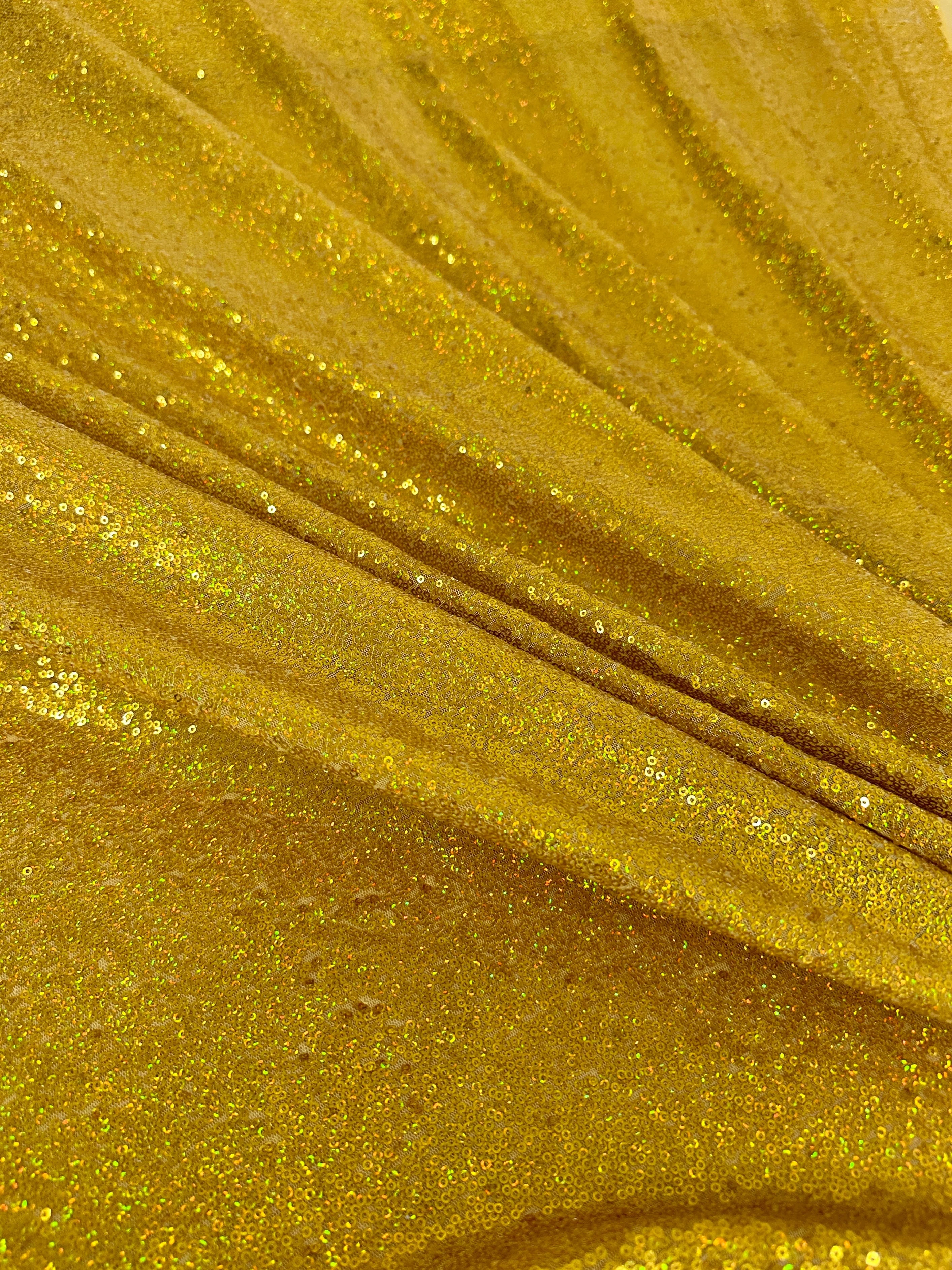 Gold Iridescent Stretch Sequin on Mesh - Image 4