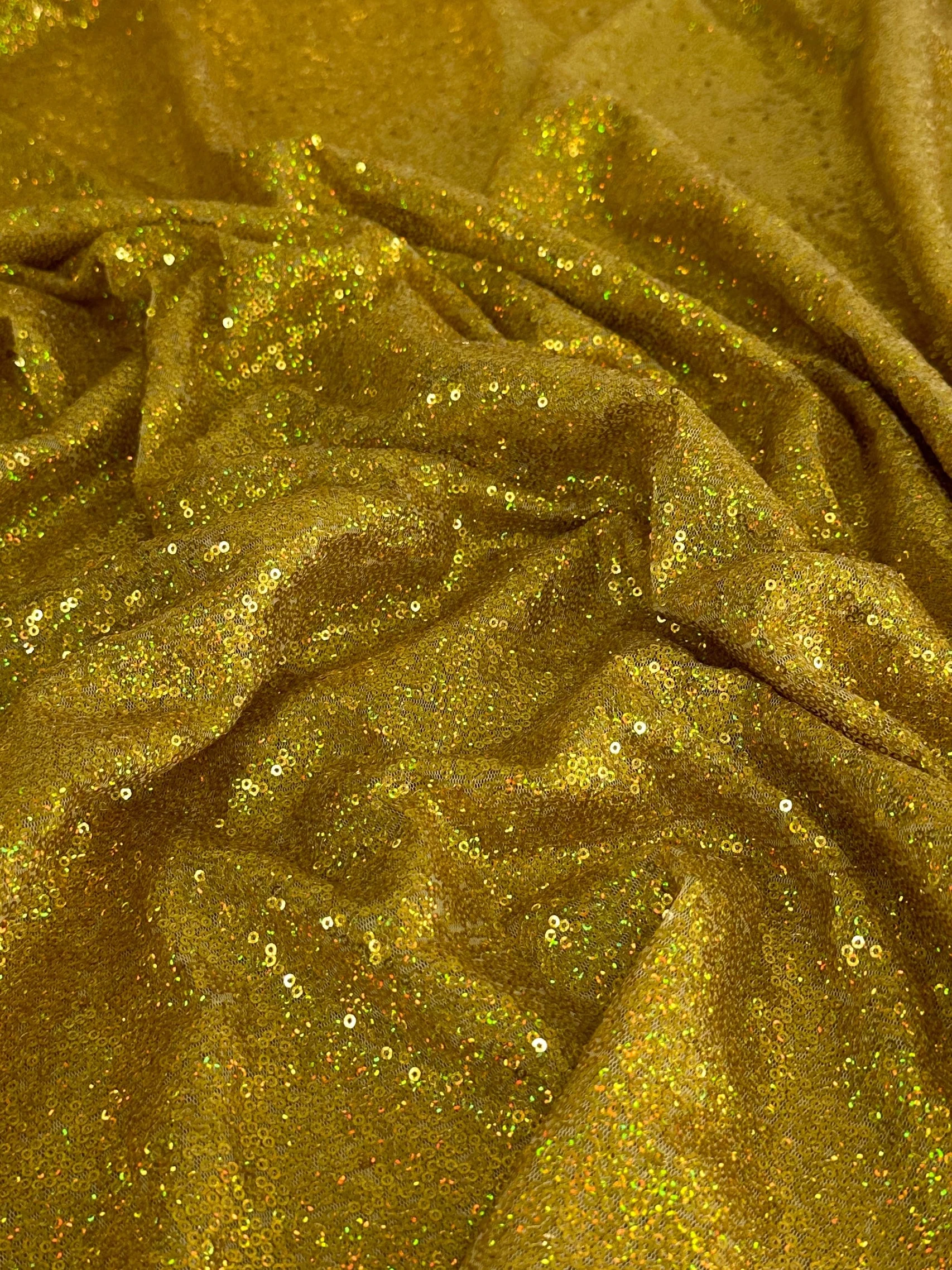 Gold Iridescent Stretch Sequin on Mesh - Image 5