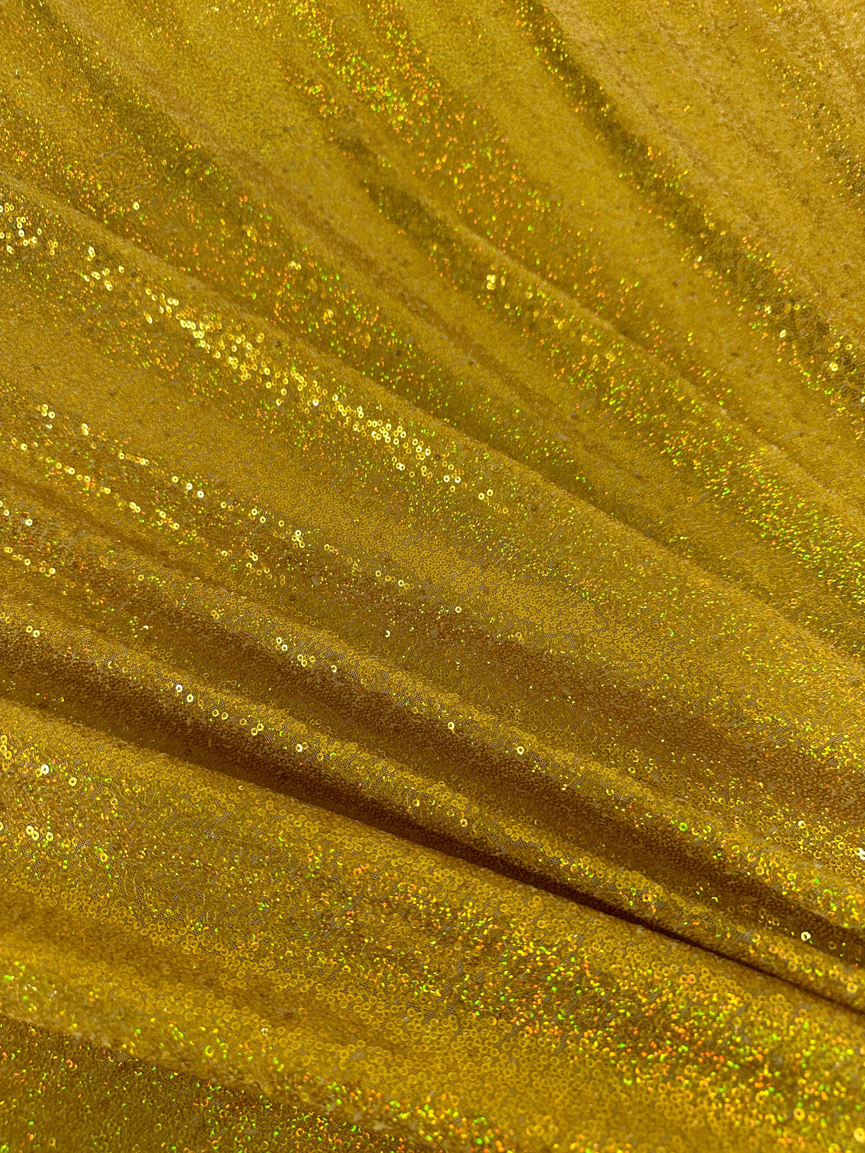 Gold Iridescent Stretch Sequin on Mesh - Image 6