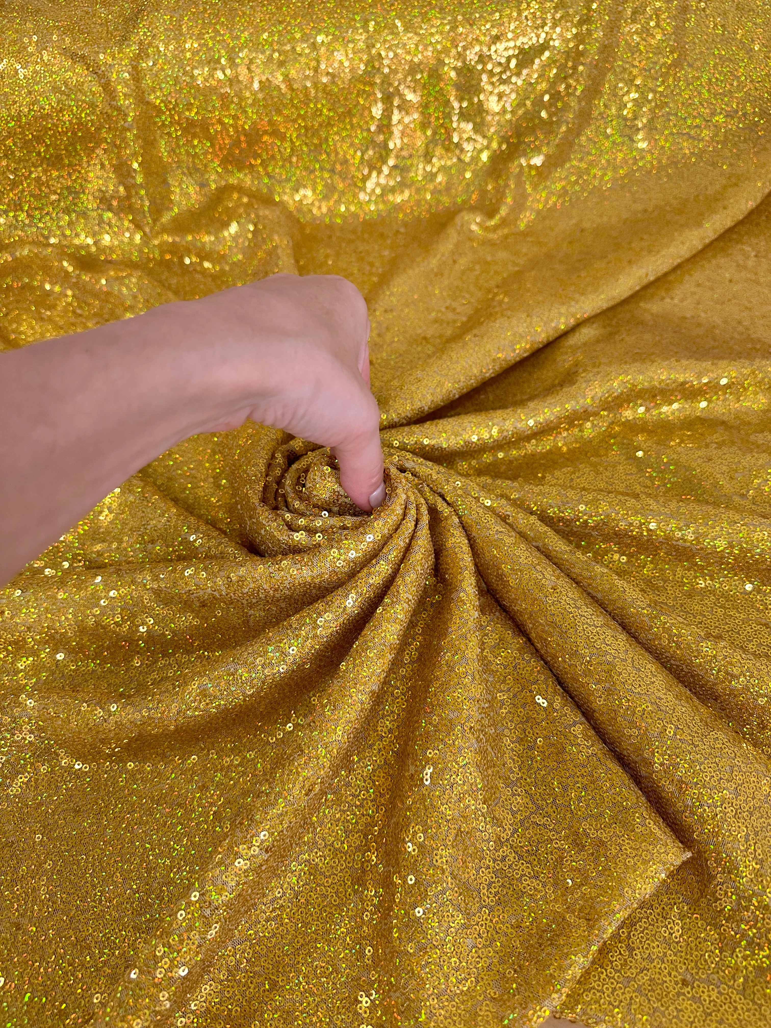 Gold Iridescent Stretch Sequin on Mesh - Image 7