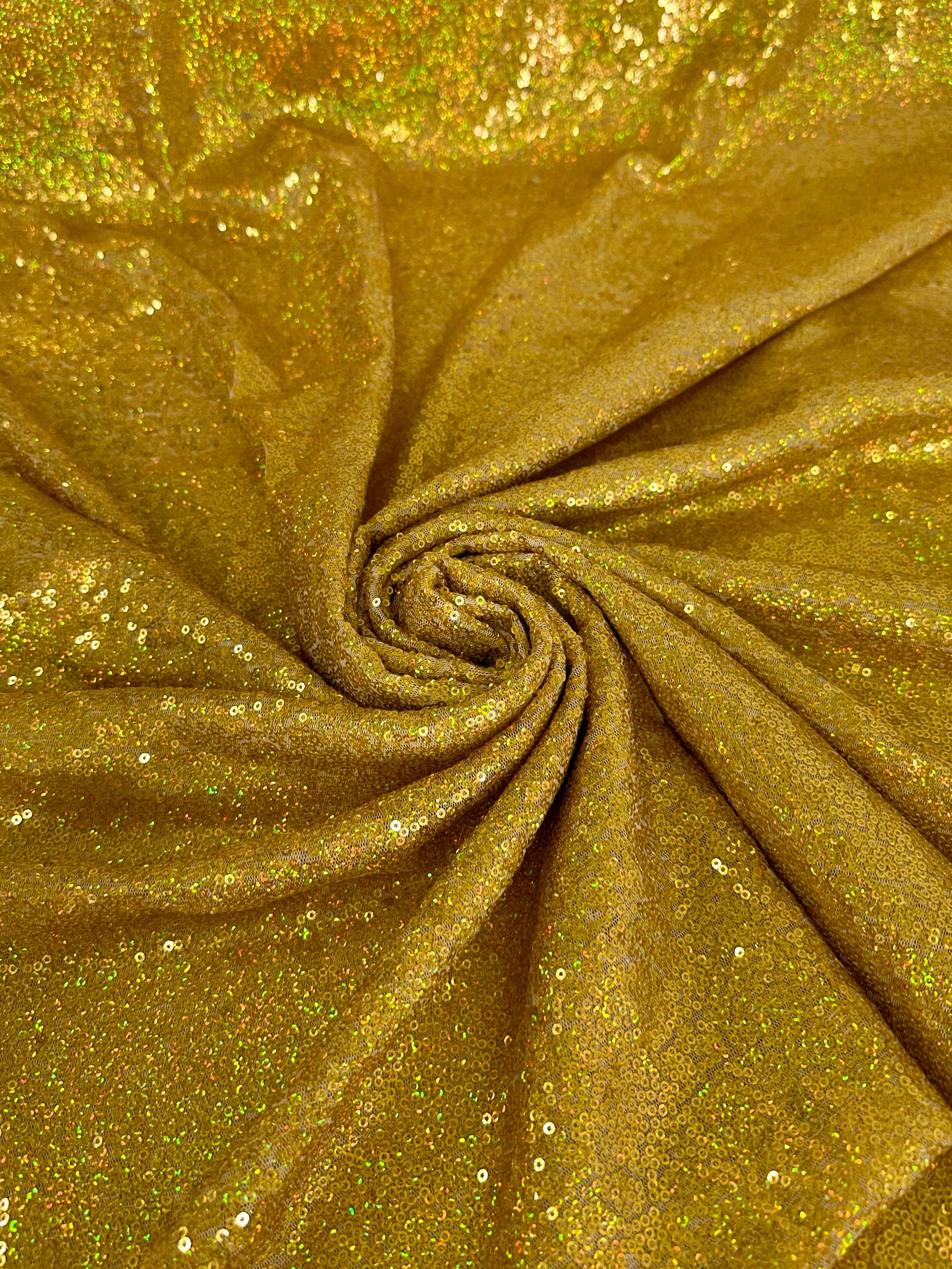 Gold Iridescent Stretch Sequin on Mesh - Image 8