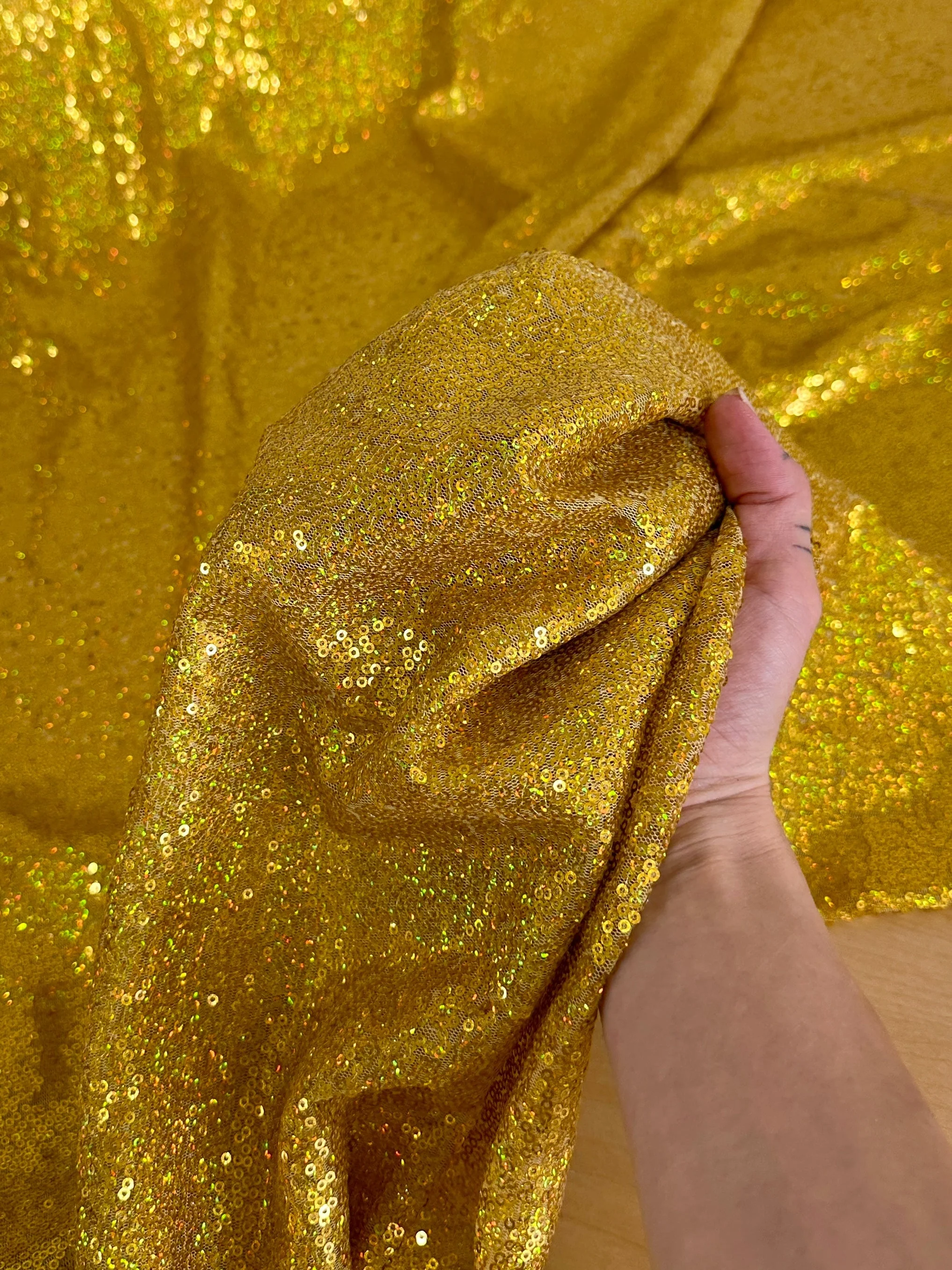 Gold Iridescent Stretch Sequin on Mesh - Image 9